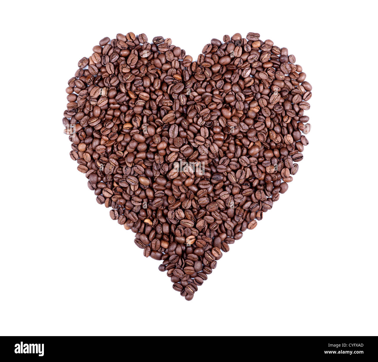 Le symbole de coeur composé de grains de café torréfié. Idéal pour les amoureux du café Banque D'Images