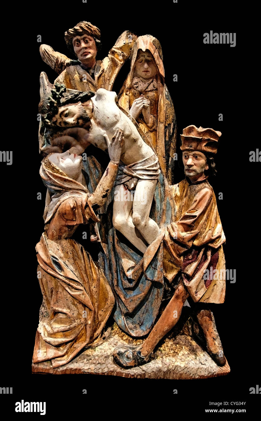 À partir de la Croix limewood décent avec la peinture Bruxelles 1475 Belgique belge 1500 Banque D'Images