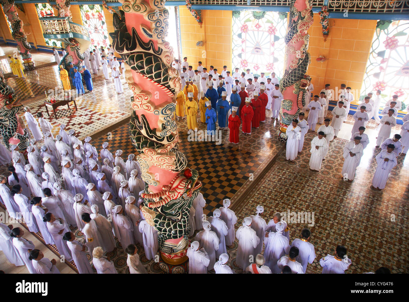Temple de Cao Dai, Tay Ninh, près de Ho Chi Minh Ville, Vietnam Banque D'Images