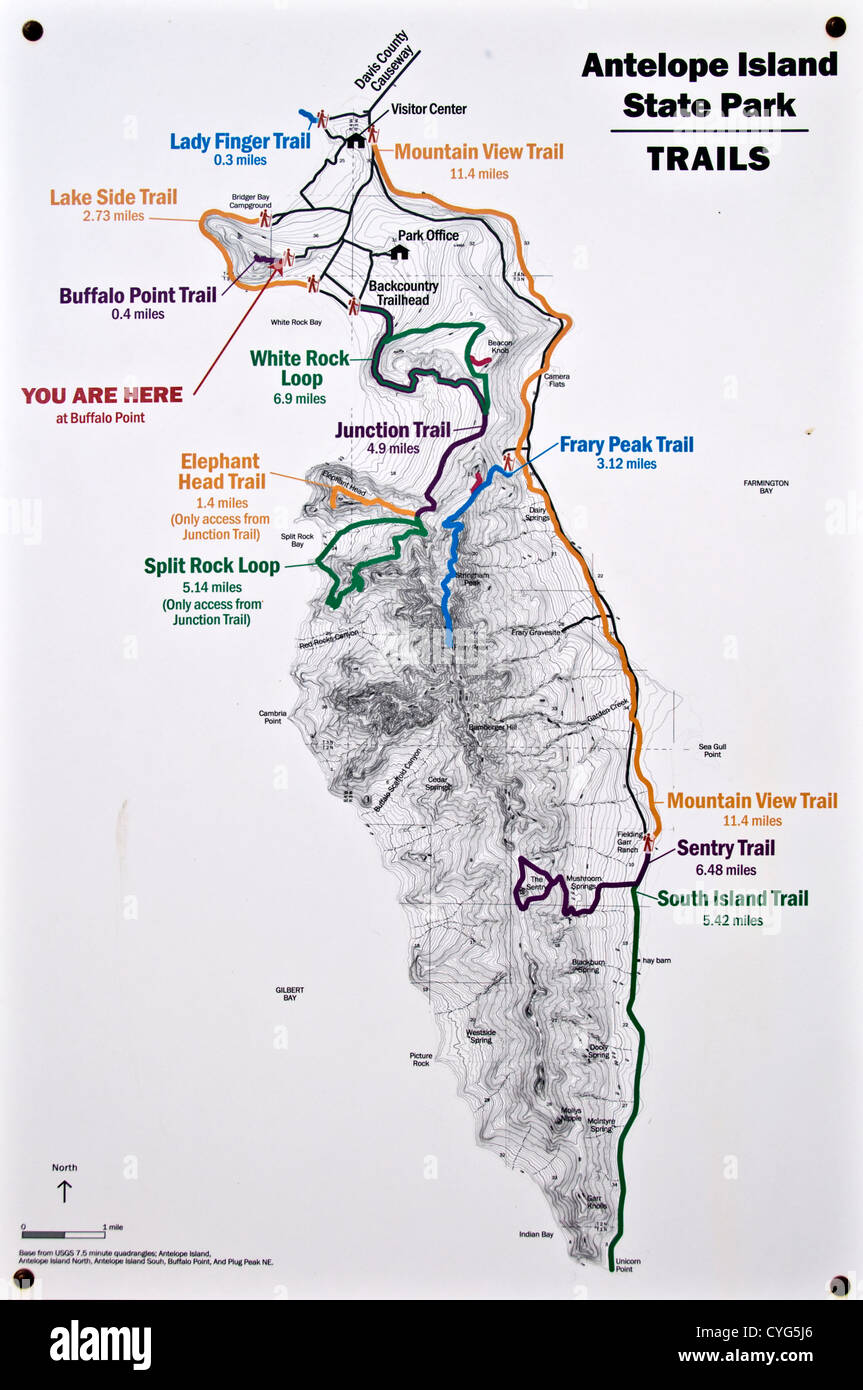 Carte de l'Antelope Island State Park, Utah, USA Banque D'Images