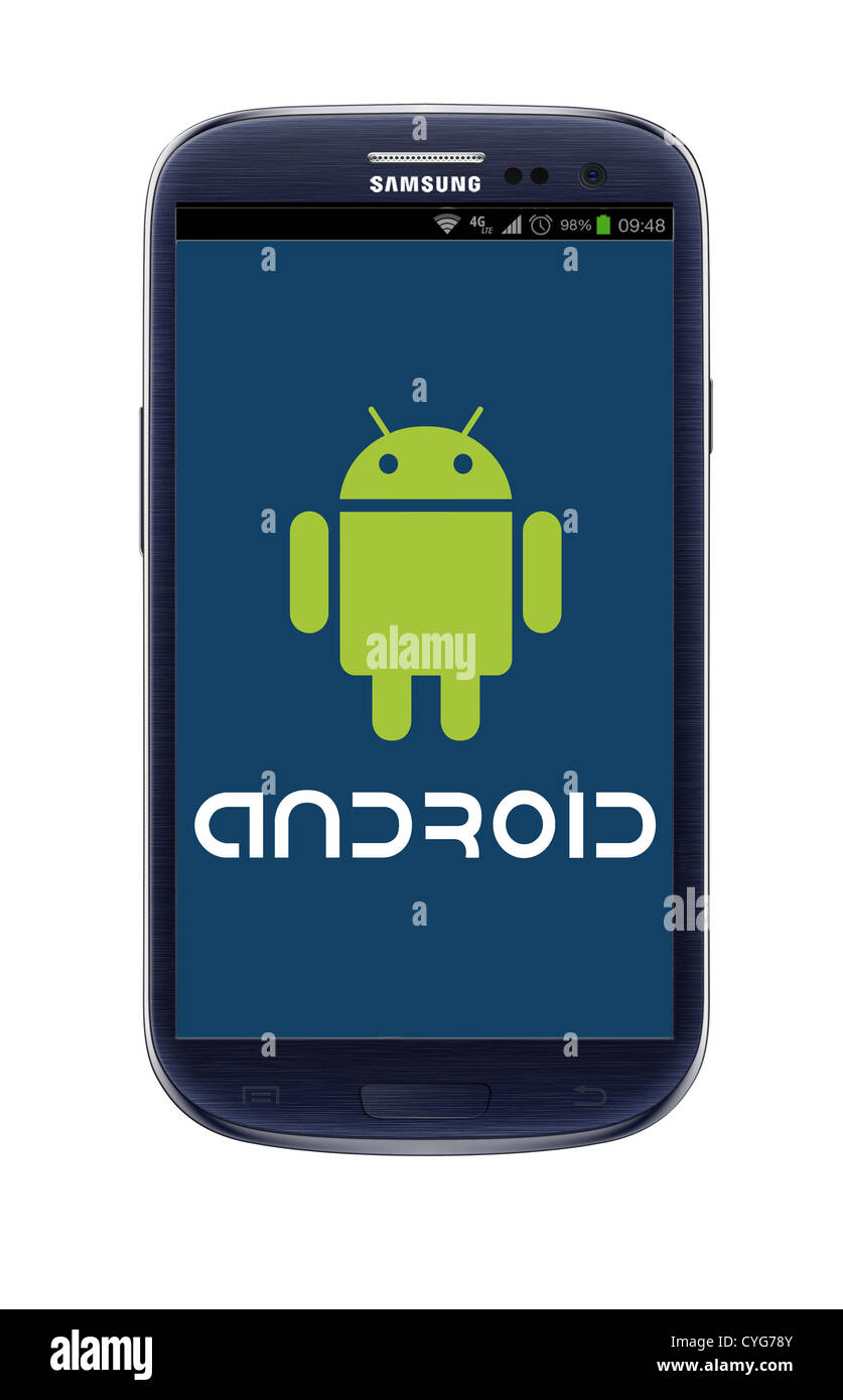 Android Robot vert logo sur un Samsung Galaxy S III Mobile phone Banque D'Images