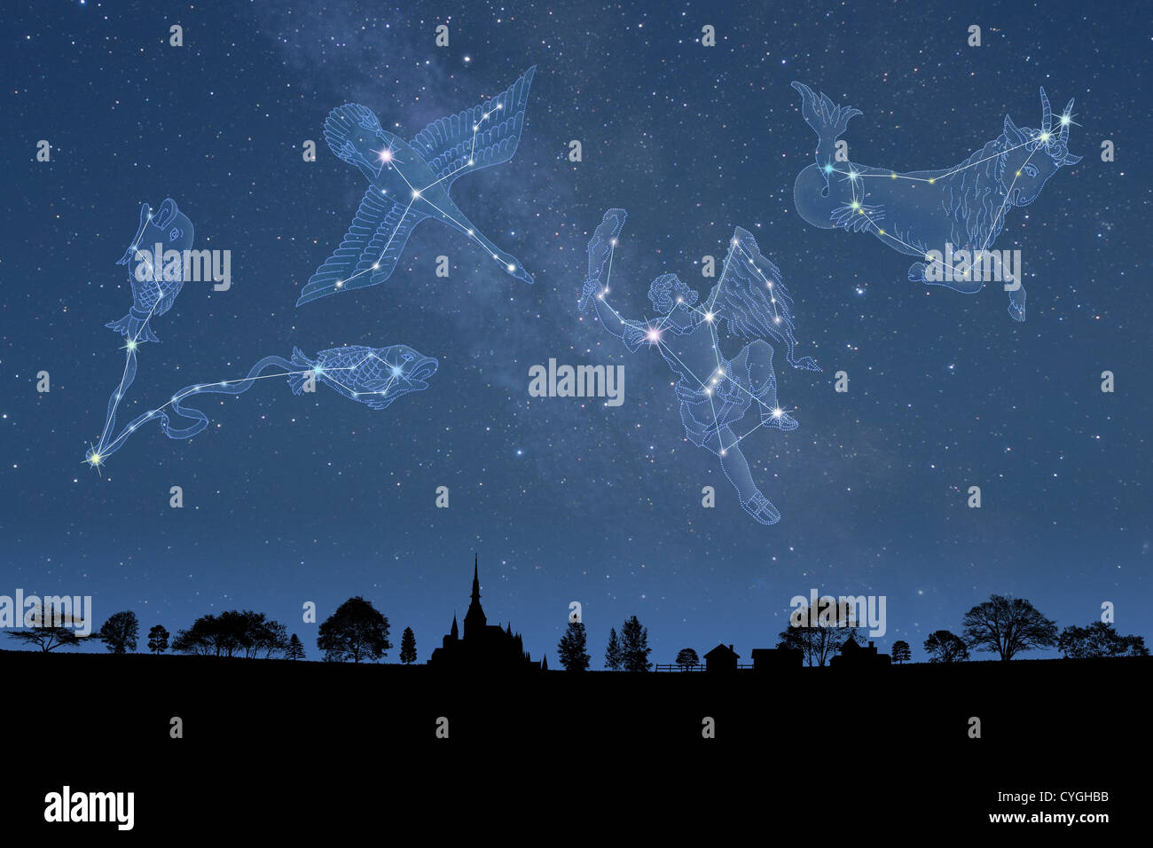 Constellations dans le ciel nocturne Banque D'Images