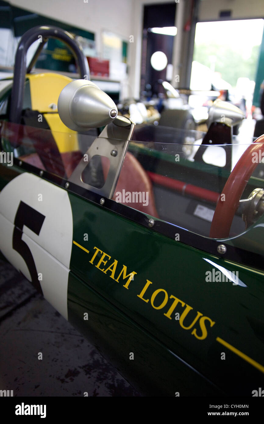 Team Lotus Coventry Climax Racing voiture une fois entraîné par Jim Clark dans les stands lors d'une piste de course. Banque D'Images