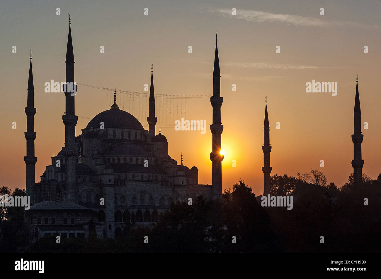 La Mosquée Sultan Ahmed, populairement connu comme la Mosquée Bleue, à Istanbul au coucher du soleil. Banque D'Images