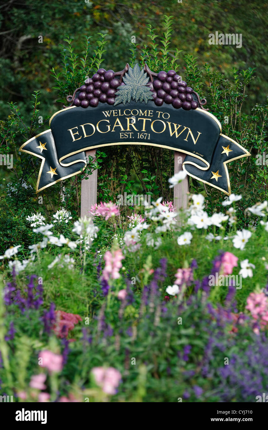 Bienvenue à Edgartown signe, Martha's Vineyard, Massachusetts, USA Banque D'Images