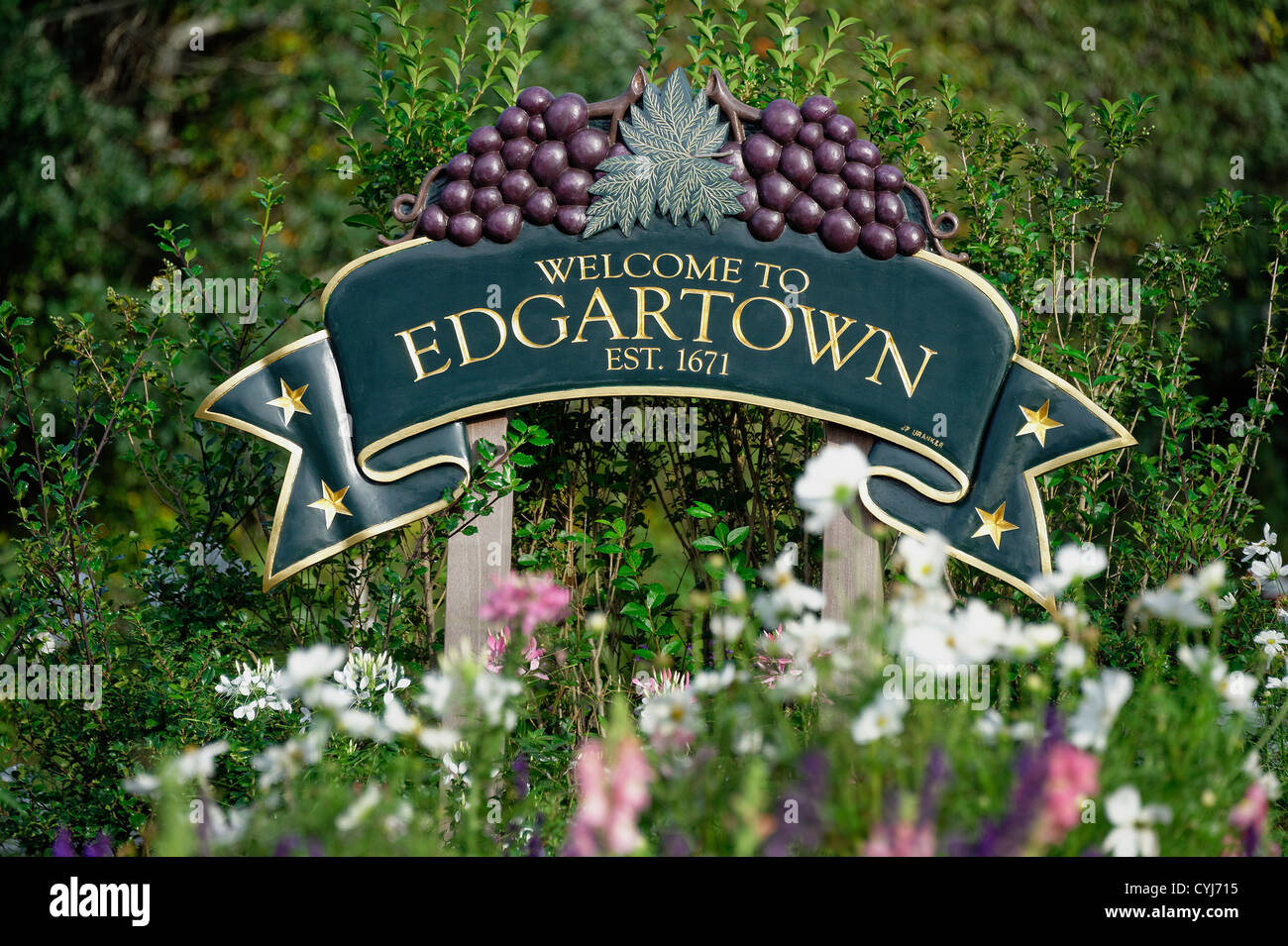 Bienvenue à Edgartown signe, Martha's Vineyard, Massachusetts, USA Banque D'Images