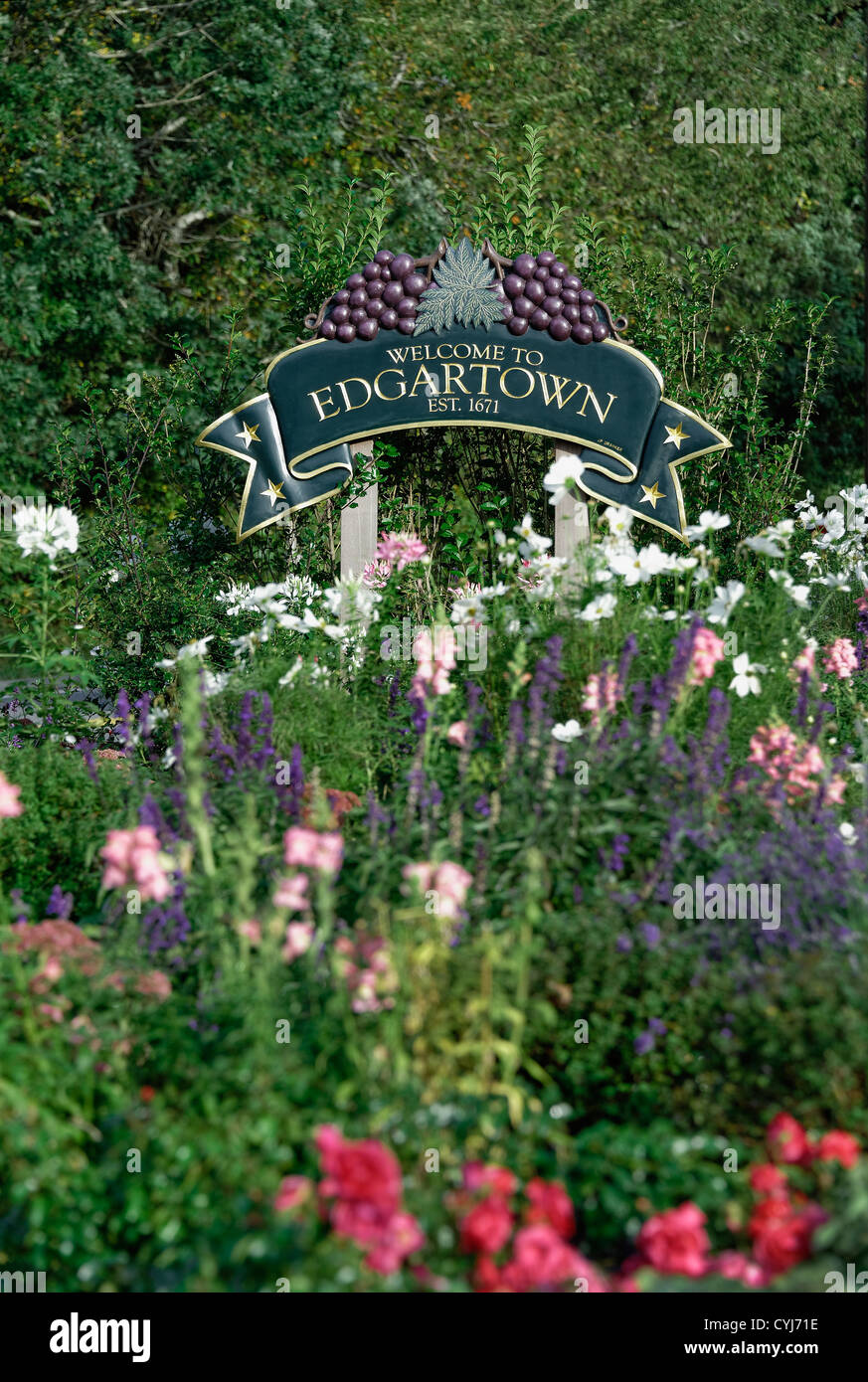 Bienvenue à Edgartown signe, Martha's Vineyard, Massachusetts, USA Banque D'Images