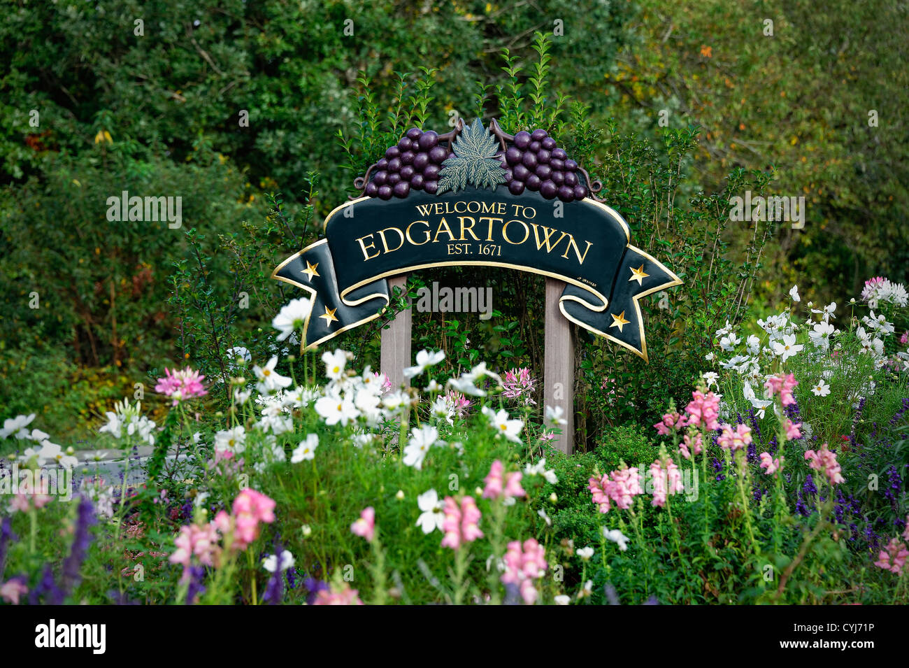 Bienvenue à Edgartown signe, Martha's Vineyard, Massachusetts, USA Banque D'Images