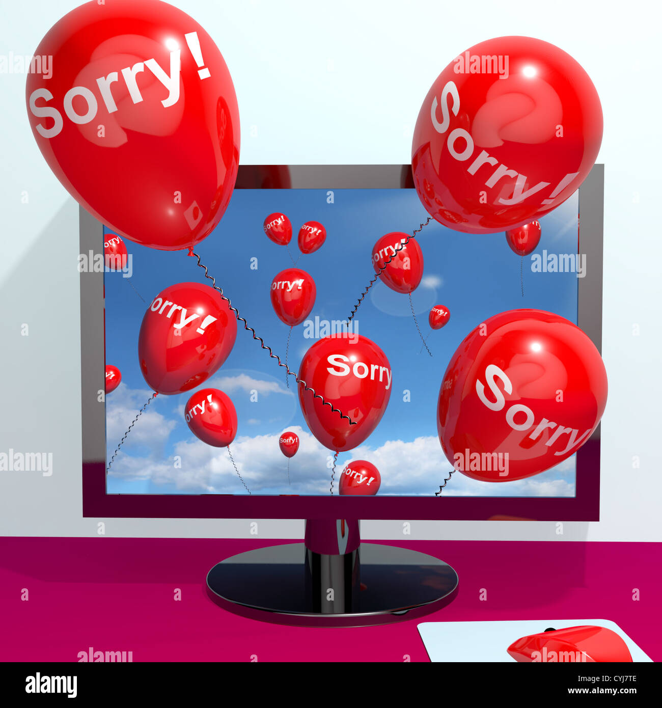 Désolés Balloons dans ordinateur présente des excuses en ligne regret ou remords Banque D'Images