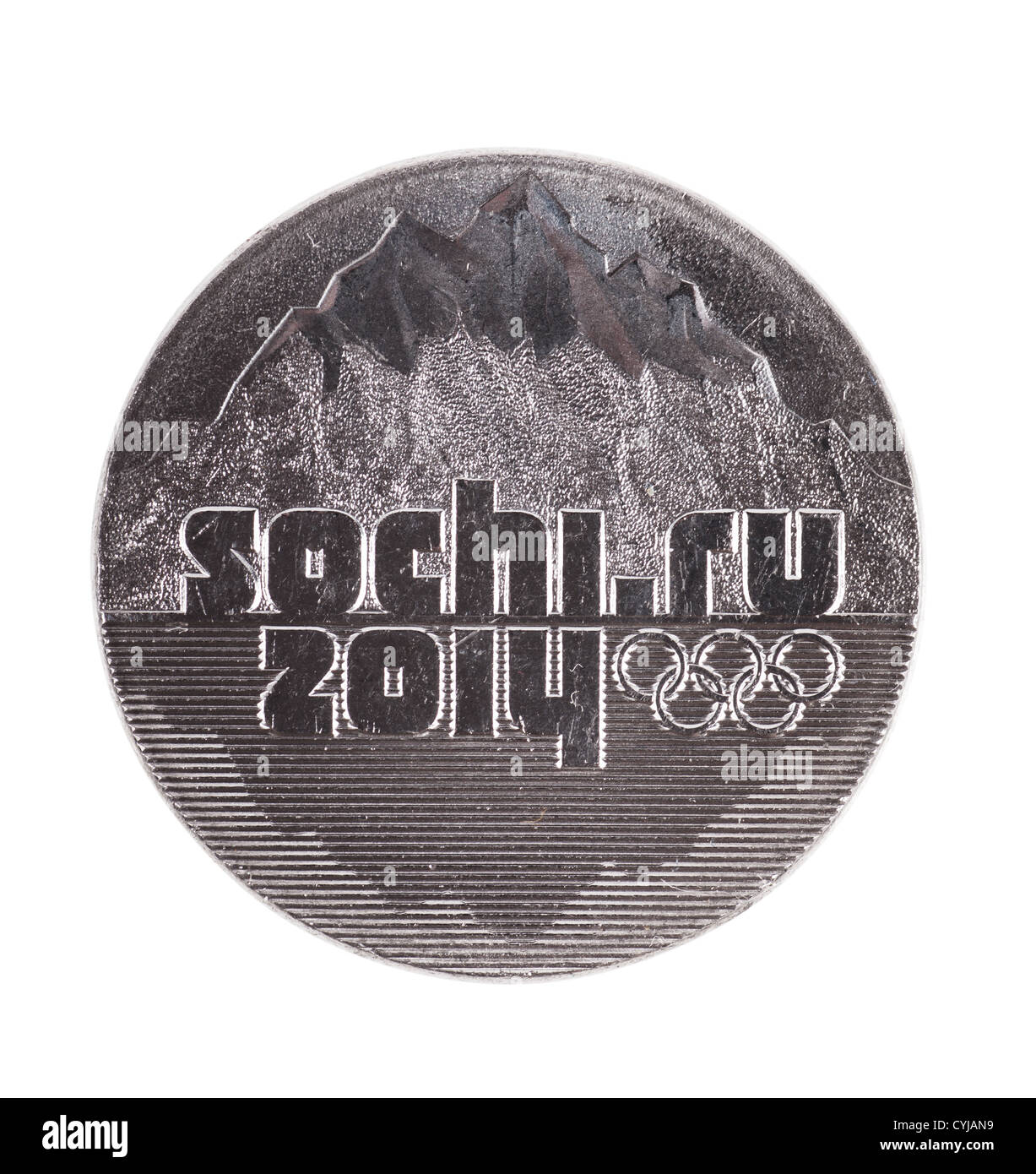 Pièce de monnaie avec Sochi 2014 Inscription sur fond blanc Banque D'Images
