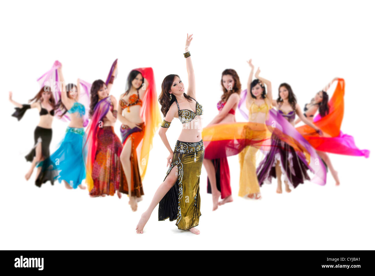 Troupe Belly dancer posing on white background Banque D'Images