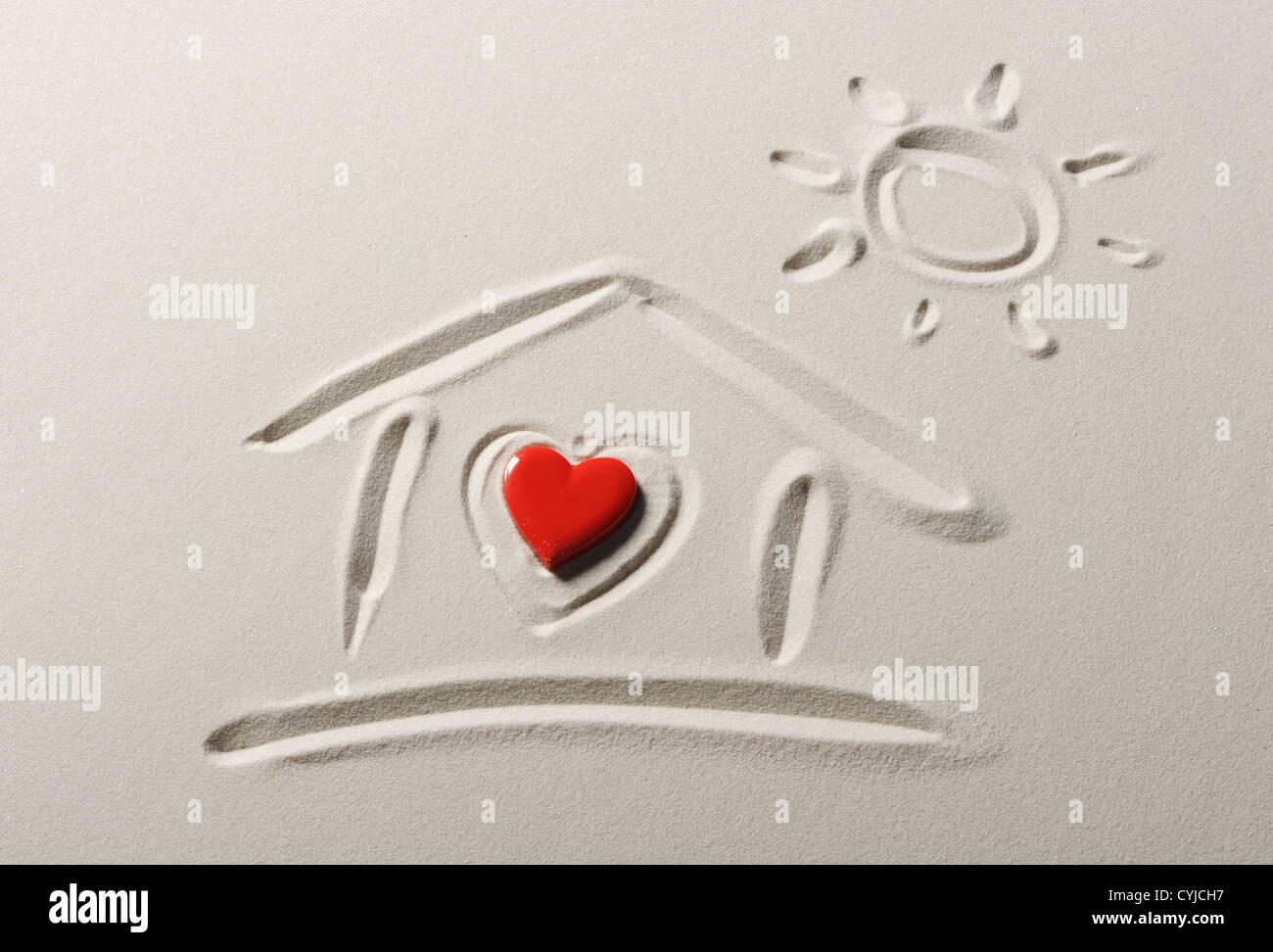 Fond de plage avec accueil et d'un coeur Banque D'Images