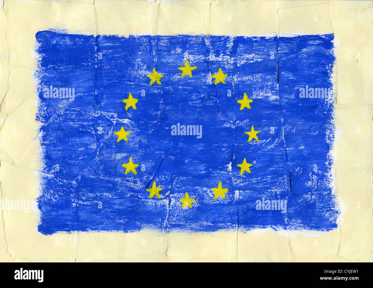 Acrylique peinte à la main d'un drapeau de l'Union européenne, l'Union européenne. Banque D'Images