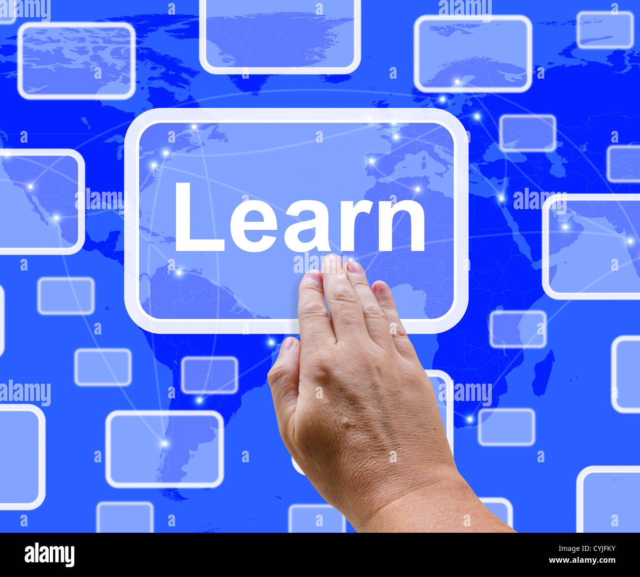 Apprendre l'ordinateur bouton sur l'écran bleu indique l'apprentissage en ligne et l'Éducation Banque D'Images