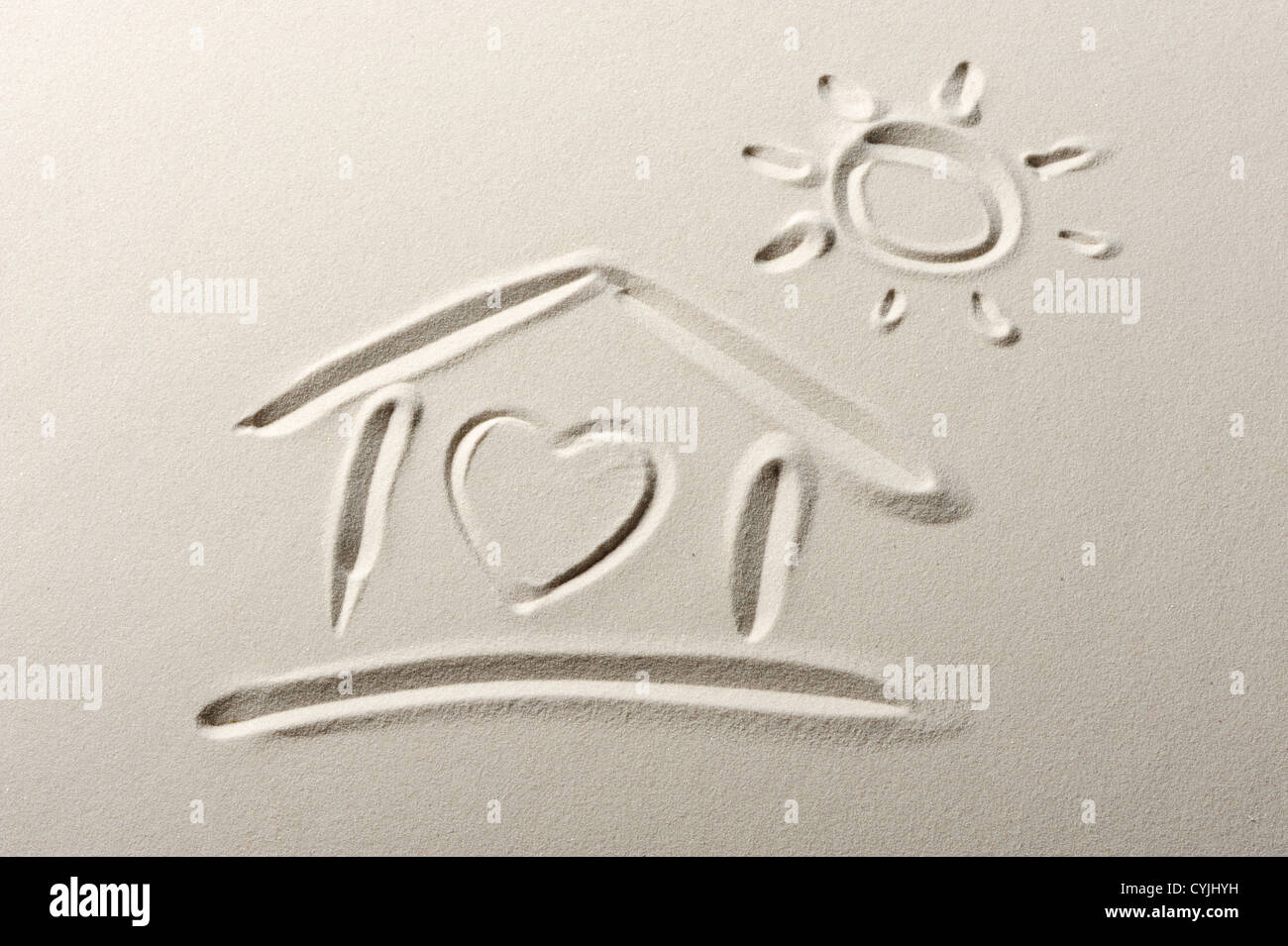 Fond de plage avec accueil et d'un coeur Banque D'Images