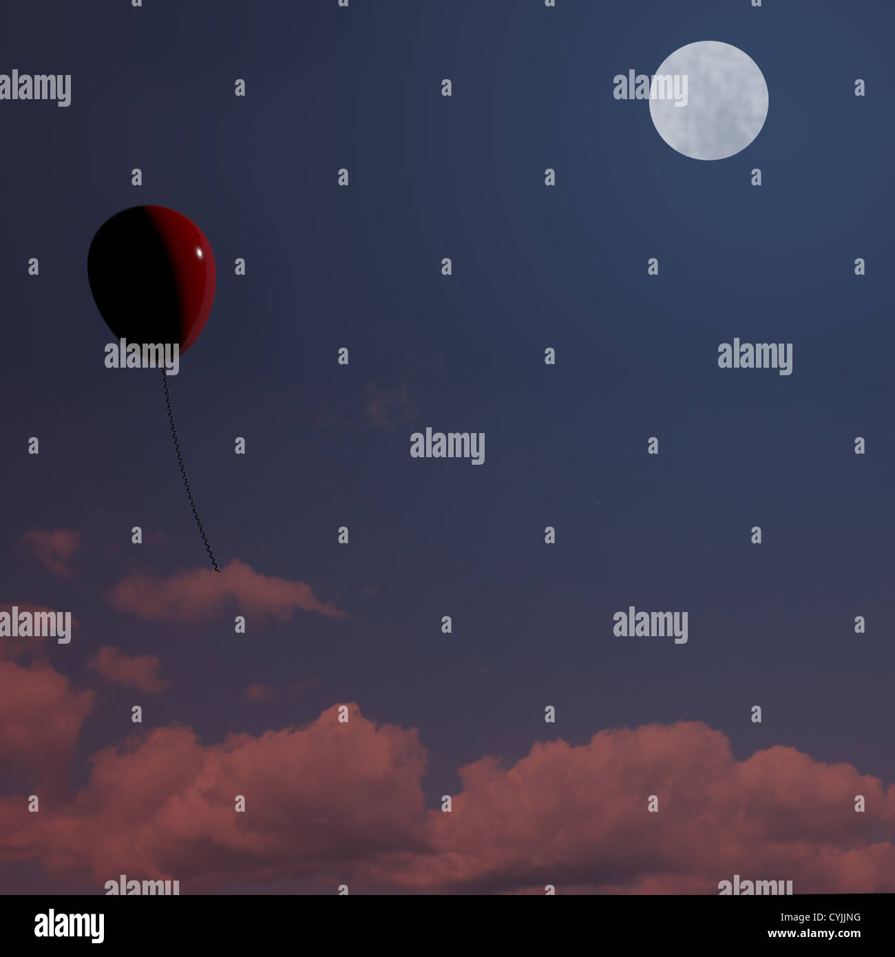 Ballon rouge planeur à Nuit représentent la liberté ou d'être seul Banque D'Images