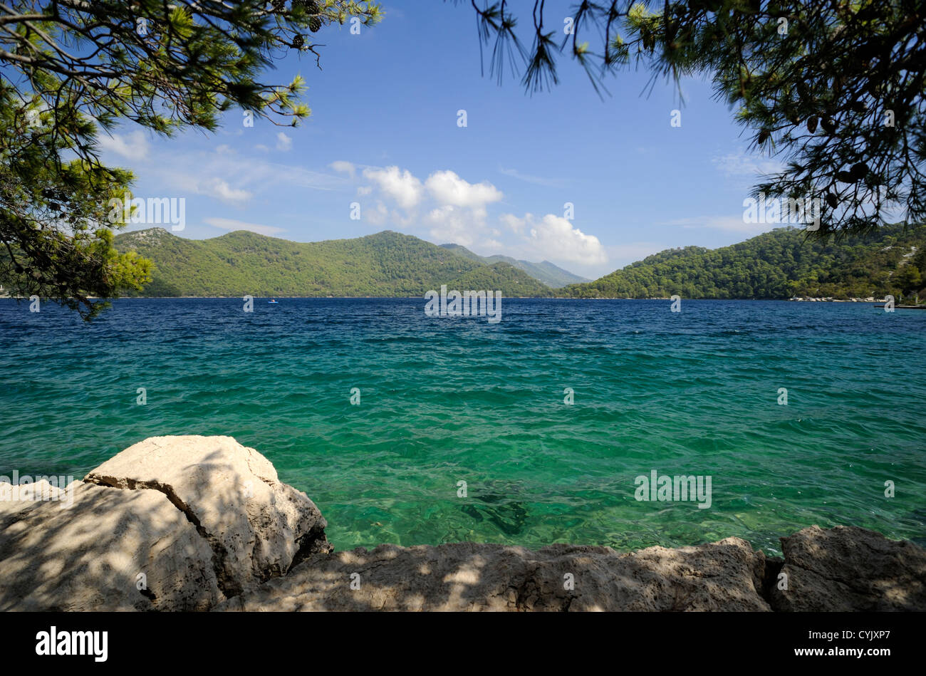 Croatie, Dalmatie, île de Mljet, lac Veliko Jezero Banque D'Images