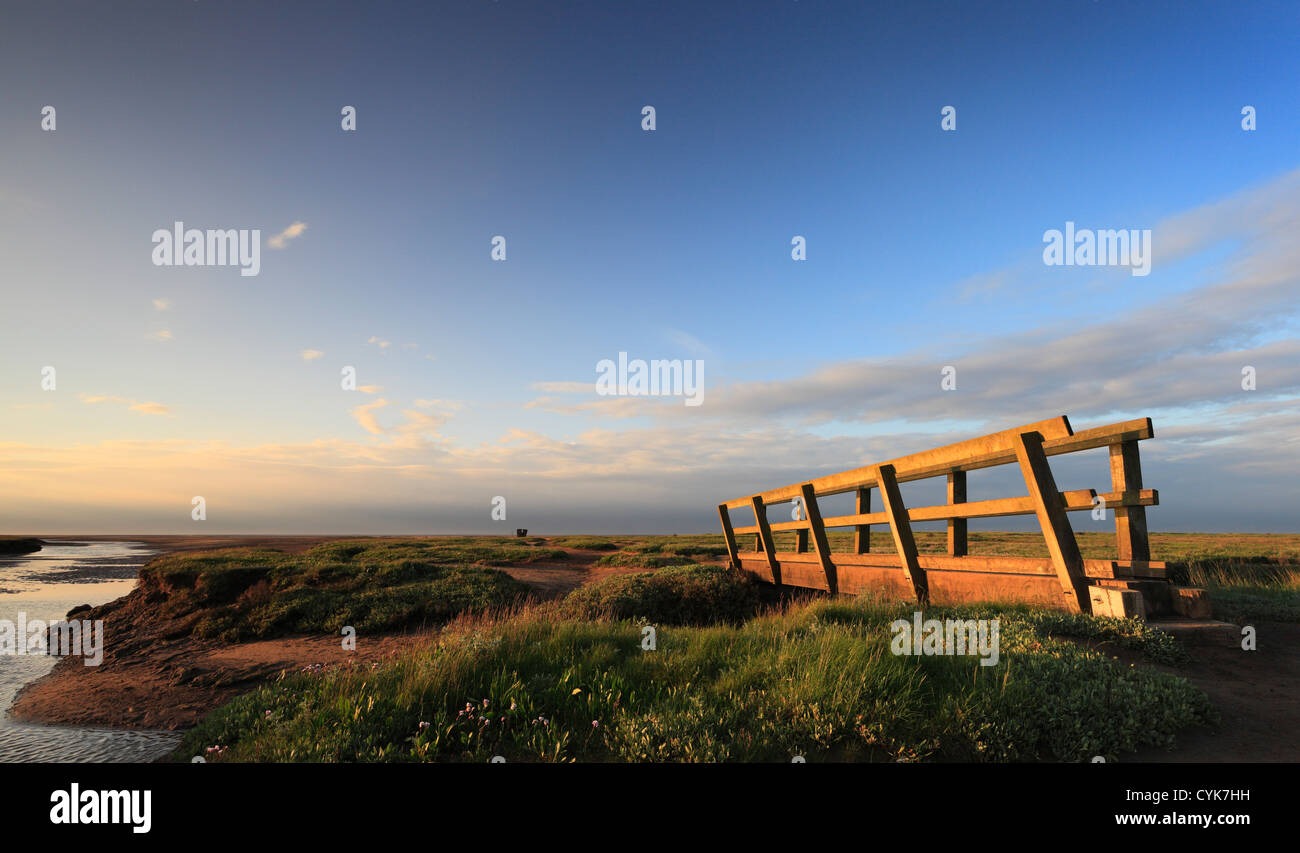 Passerelle sur Stiffkey salines sur la côte nord du comté de Norfolk. Banque D'Images