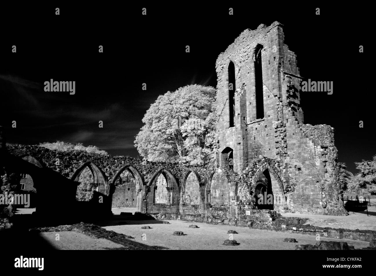 L'image monochrome infrarouge de Croxden Abbaye cistercienne ruines, près de l'usage éditorial Staffordshire Uttoxeter Banque D'Images