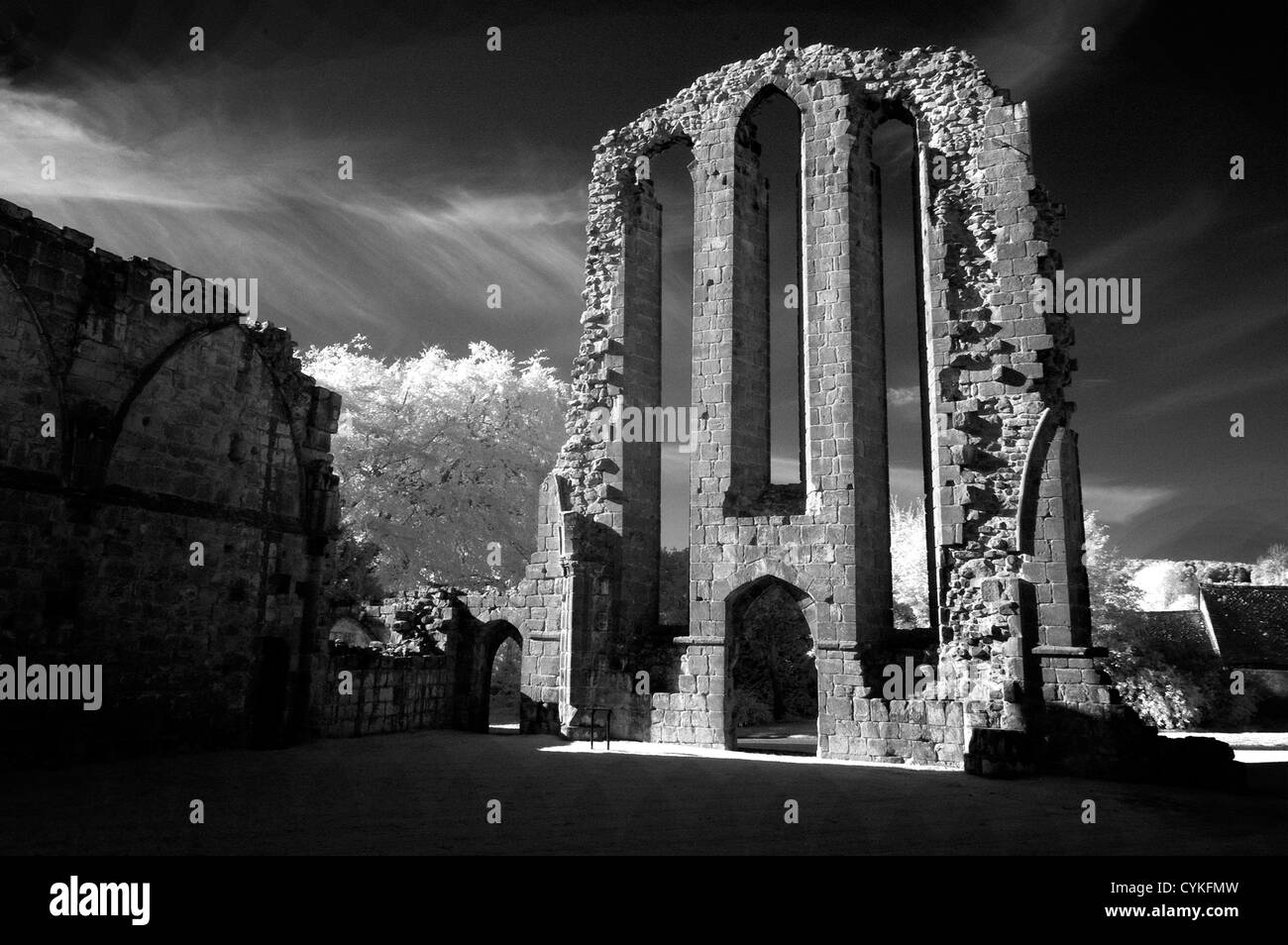 L'image monochrome infrarouge de Croxden Abbaye cistercienne ruines, près de l'usage éditorial Staffordshire Uttoxeter Banque D'Images