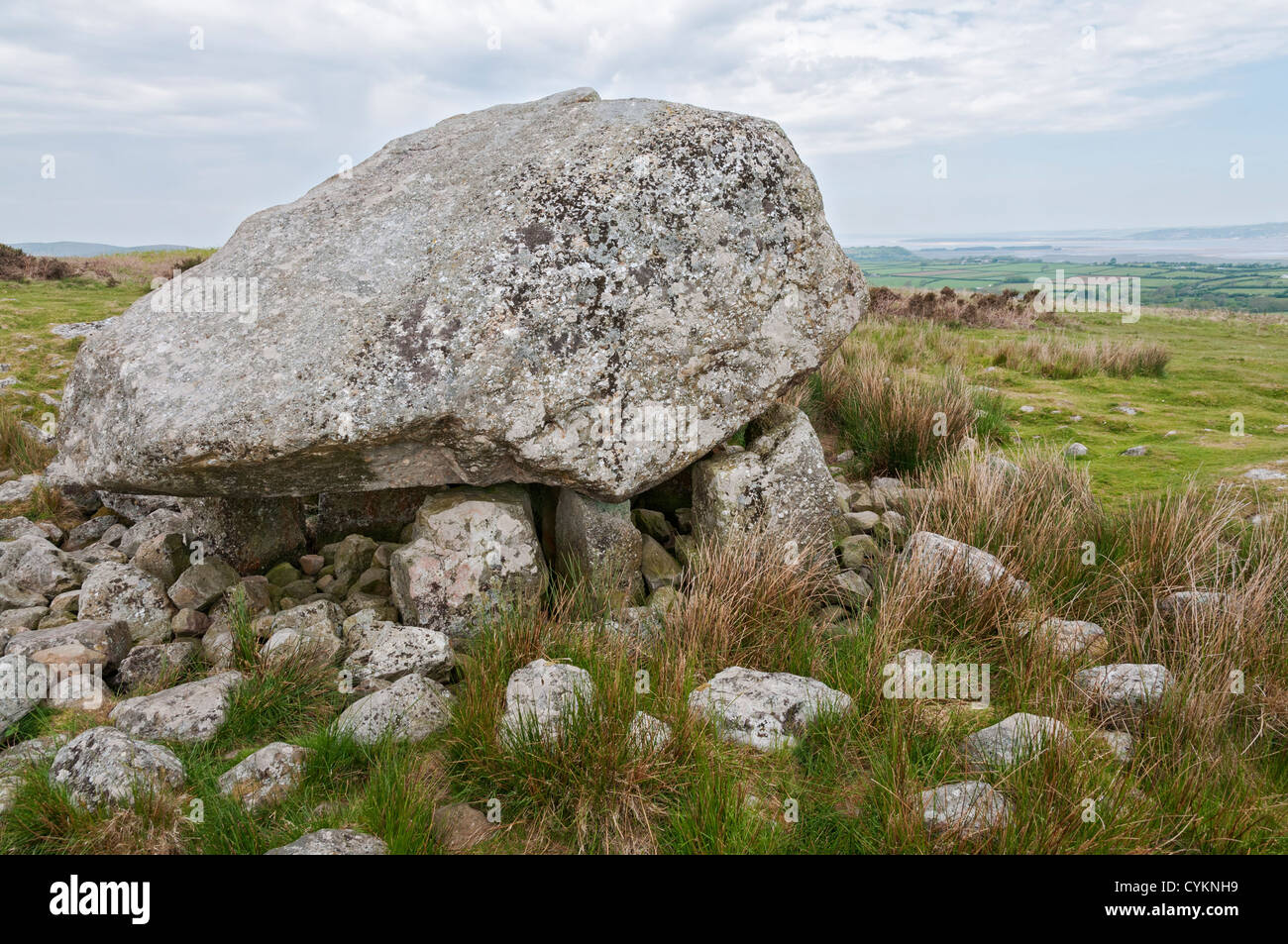 Pays de Galles, la péninsule de Gower, Cefn Bryn, Arthur's Stone, sépulture néolithique tombe date de 2500 Portail de la Colombie-Britannique. Banque D'Images