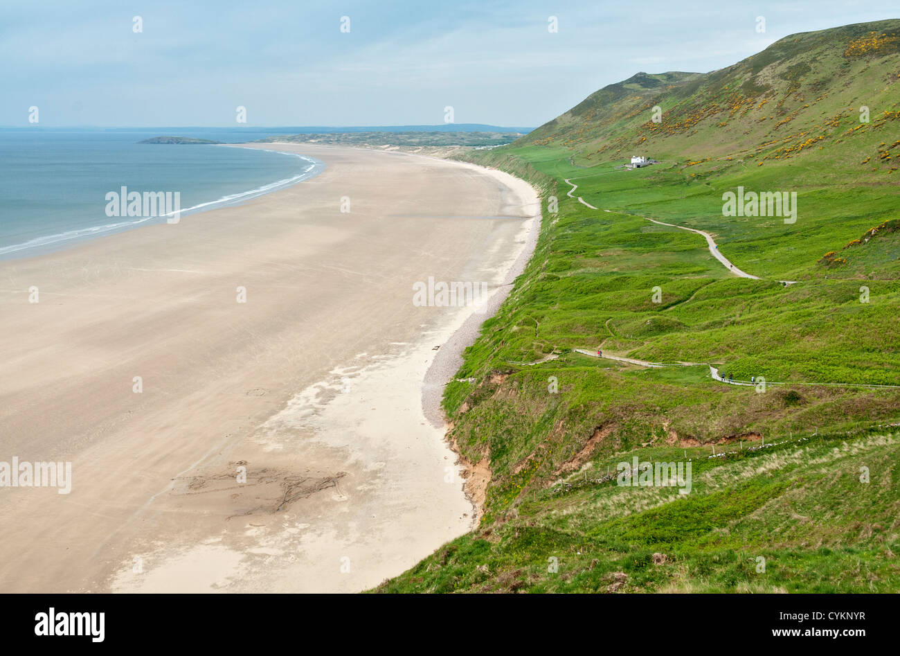 Pays de Galles, la péninsule de Gower, Rhossili Bay, plage, falaises Banque D'Images