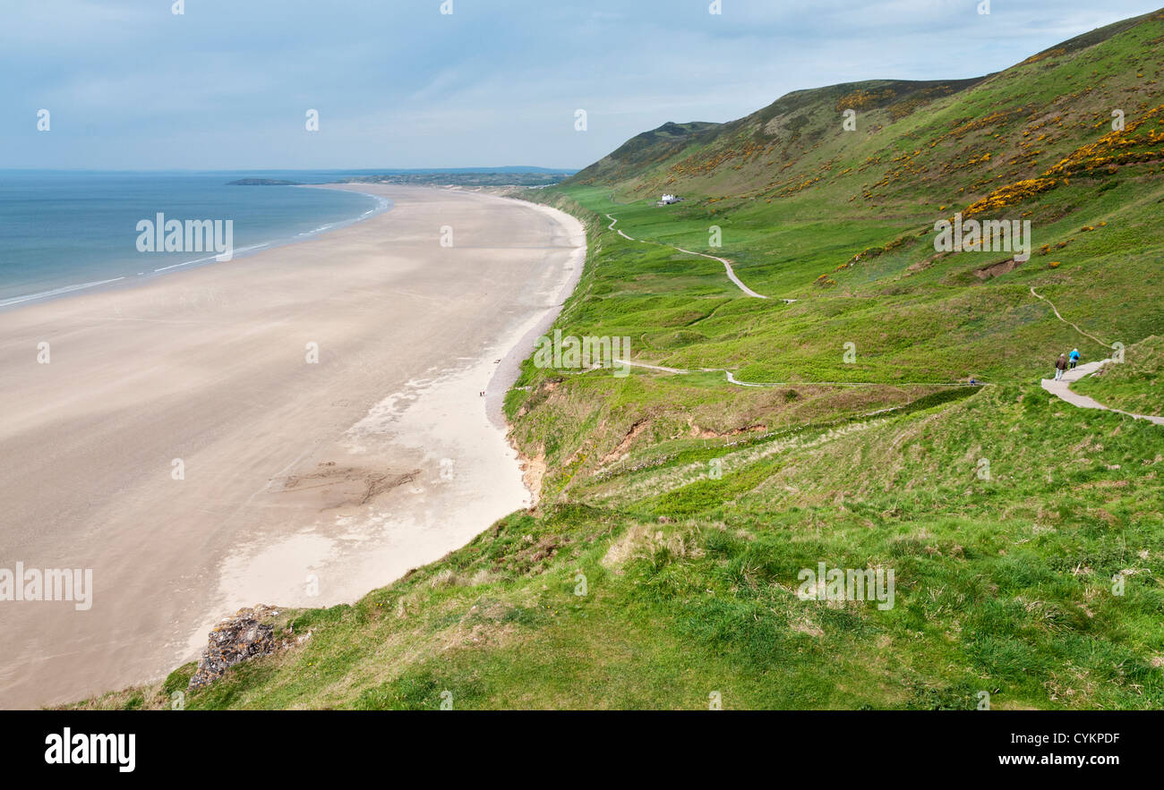 Pays de Galles, la péninsule de Gower, Rhossili Bay, plage, falaises Banque D'Images