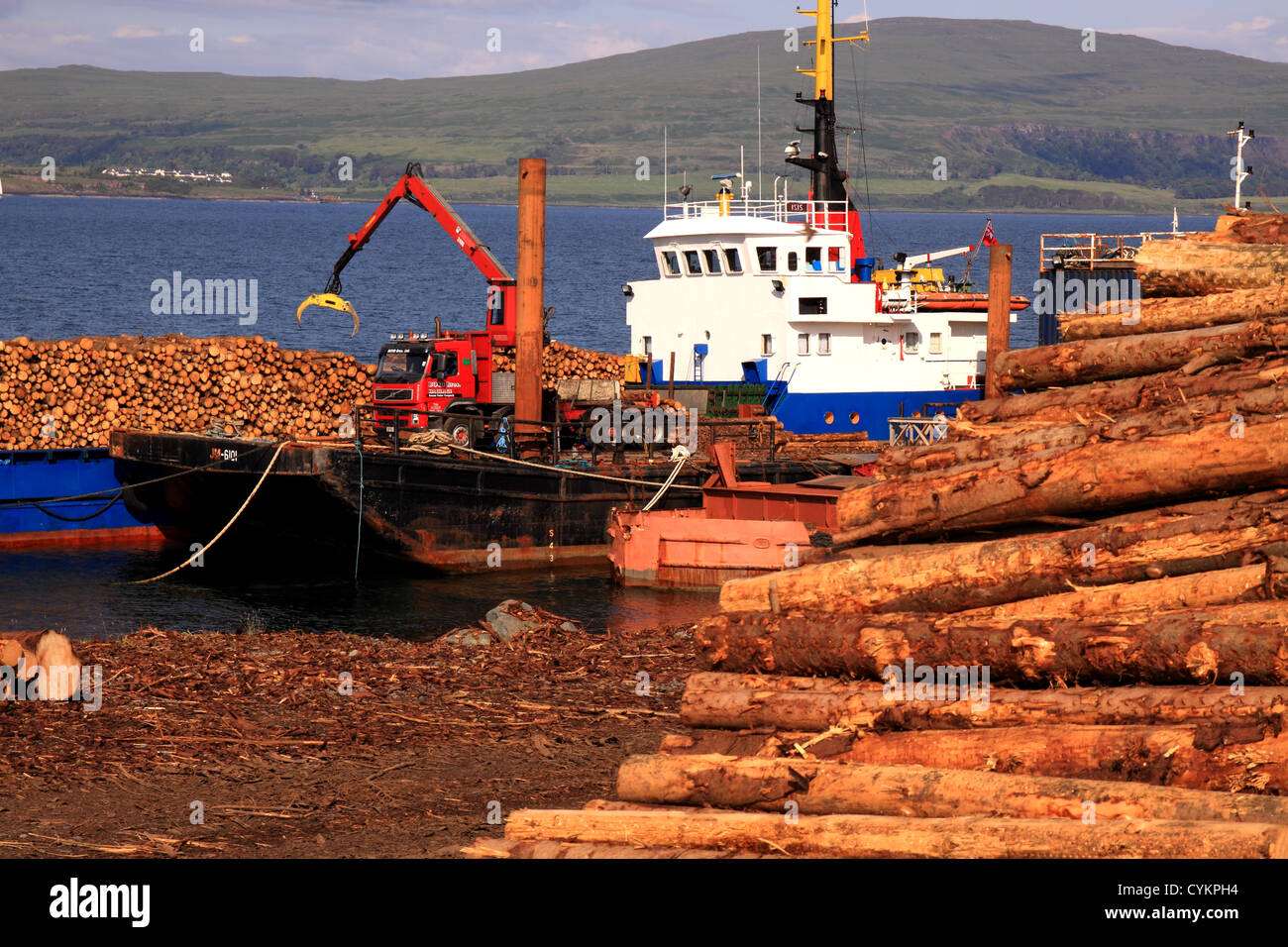 UK Ecosse Isle of Mull chargement de bois sur navire Banque D'Images