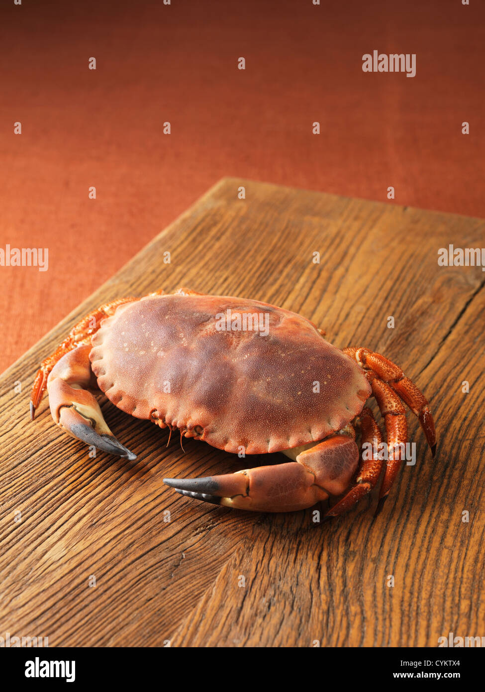 Crabe entier sur planche de bois Banque D'Images