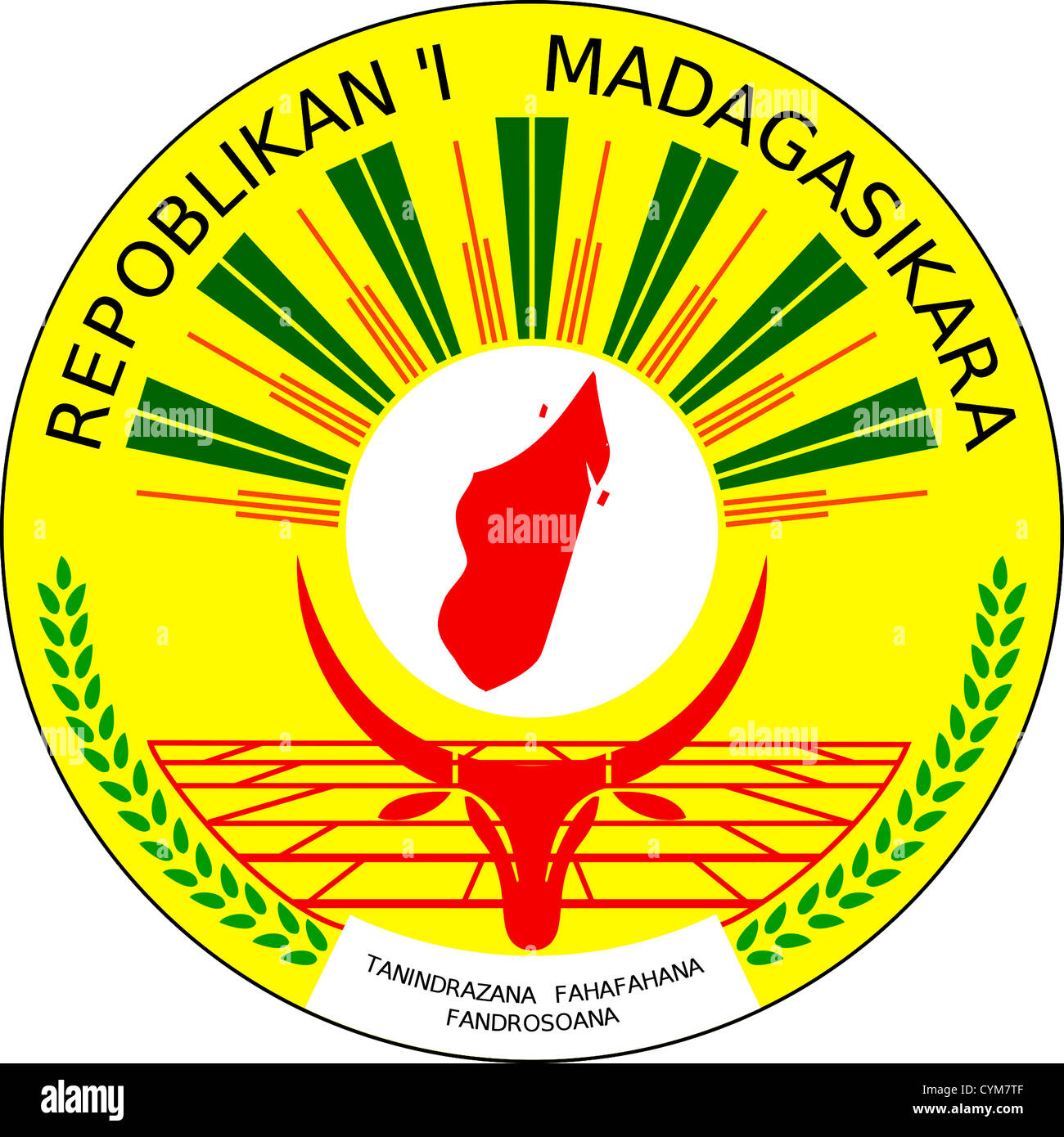 Armoiries de la République de Madagascar. Banque D'Images