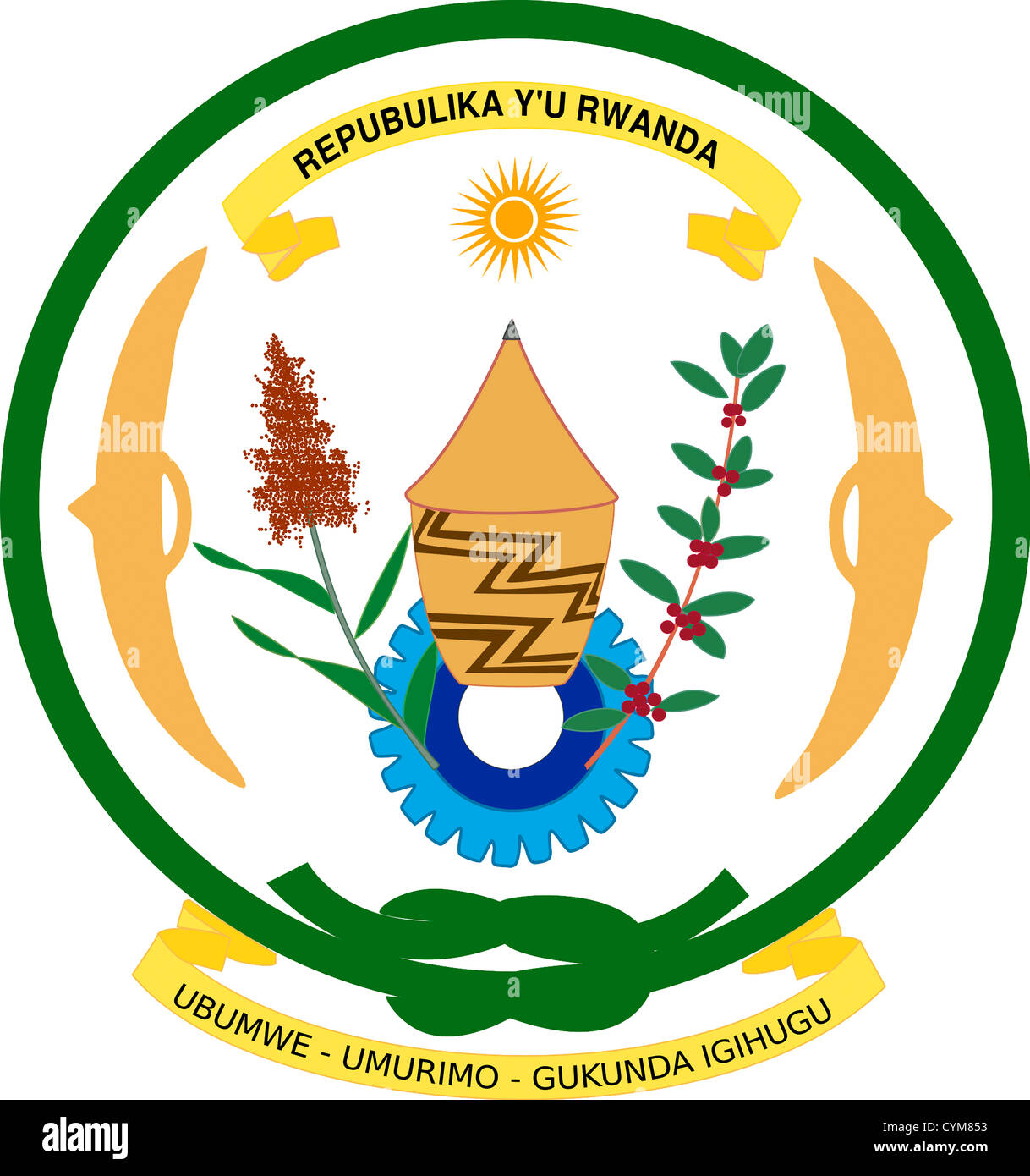 Armoiries de la République du Rwanda. Banque D'Images