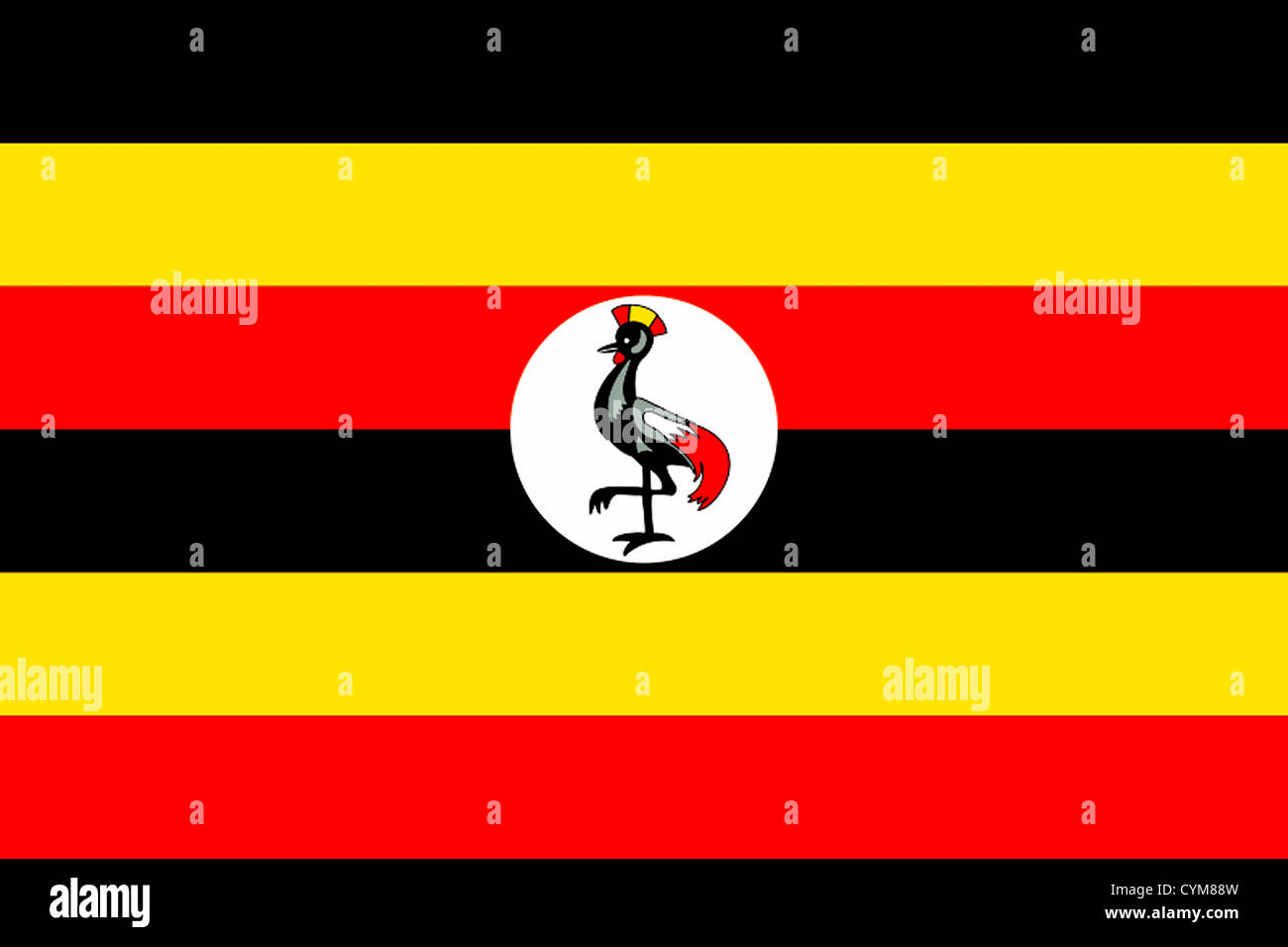 Drapeau national de la République de l'Ouganda. Banque D'Images