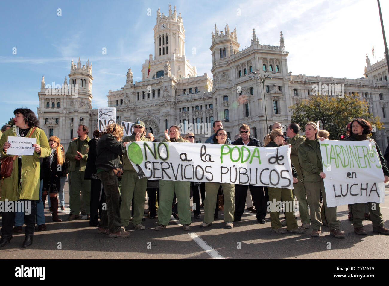Pas de coupes anti-austérité protestation démonstration Plaza de Cibeles Madrid Espagne Banque D'Images