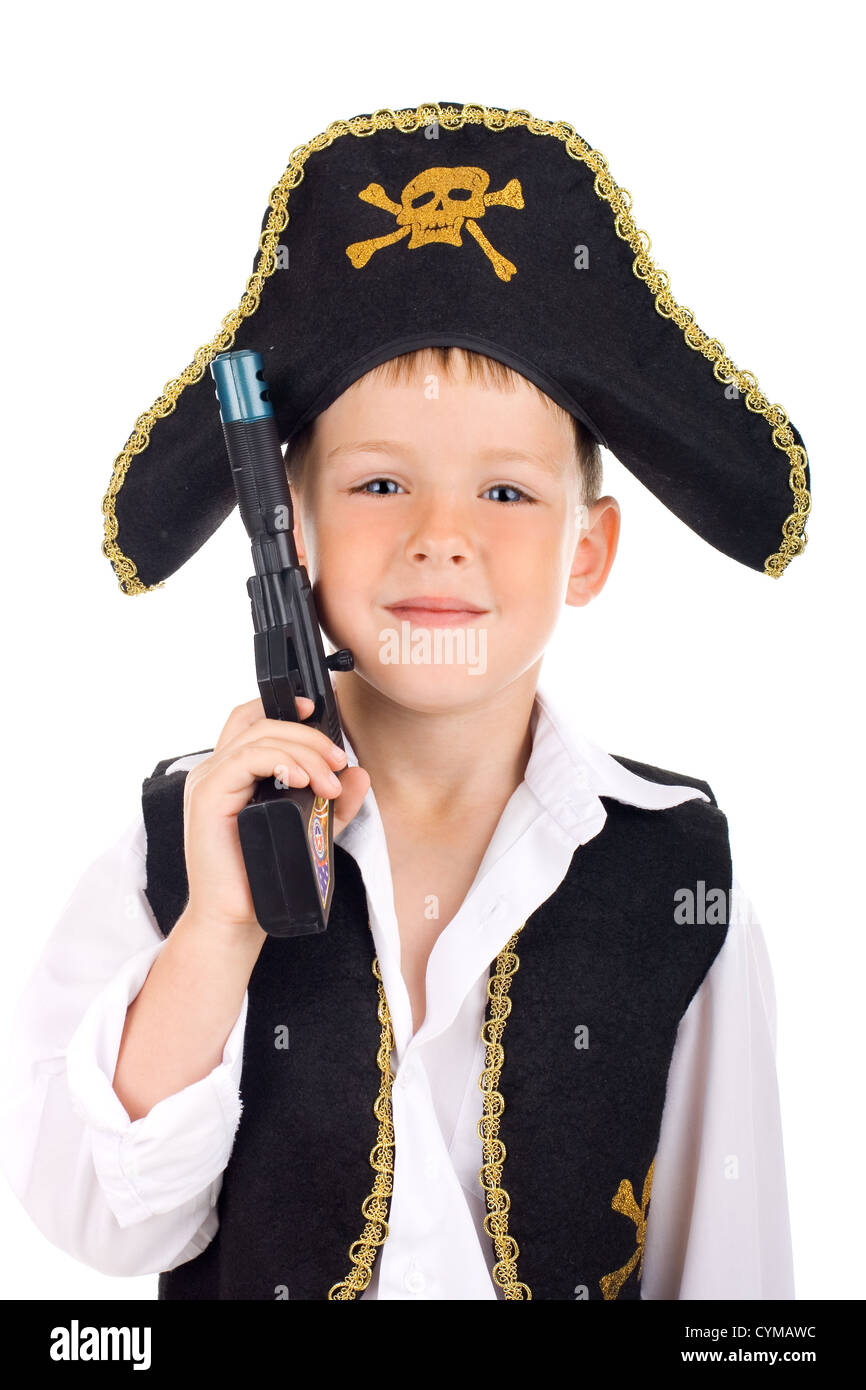 Portrait d'enfant pirate avec une arme à feu Banque D'Images