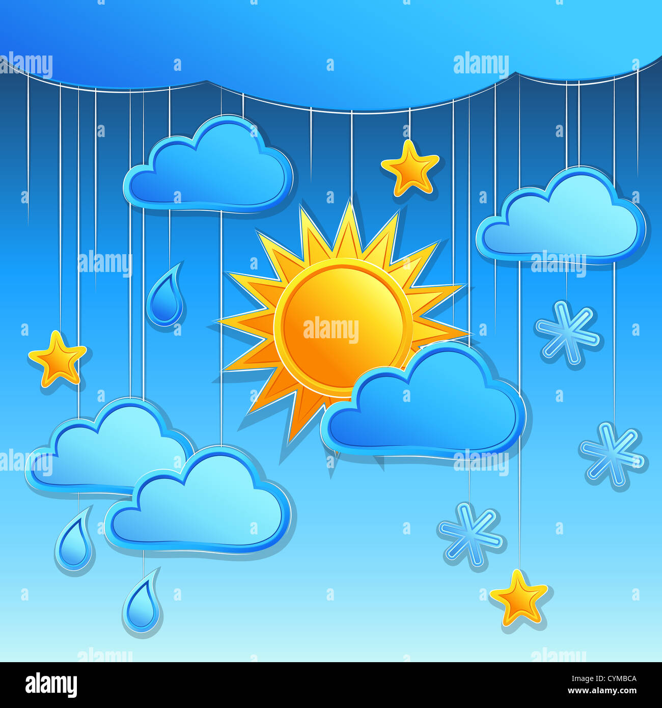 Vector background du jour météo : soleil et étoiles, nuages, pluie et neige Banque D'Images