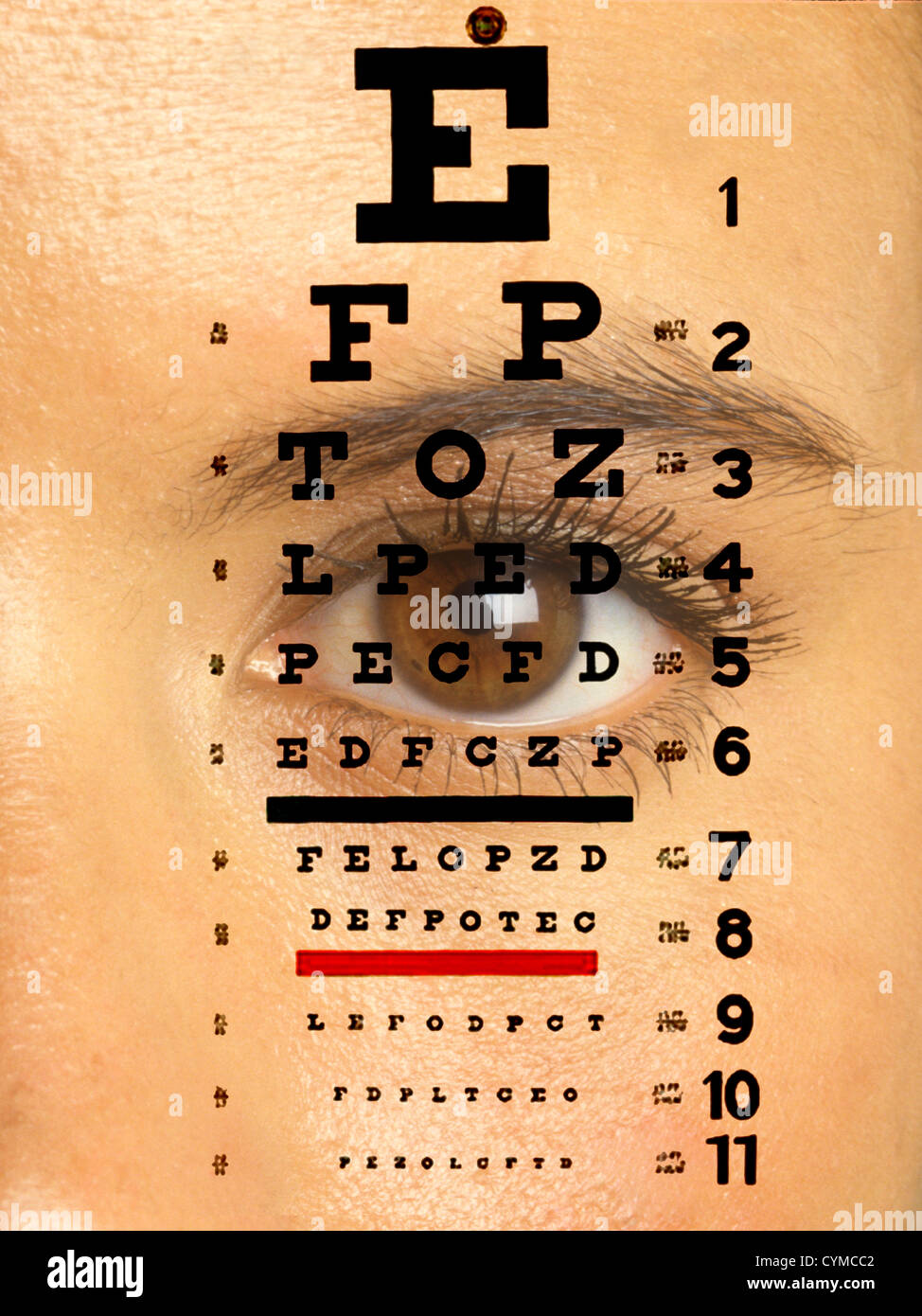 Oeil générée par ordinateur sur eye chart Banque D'Images