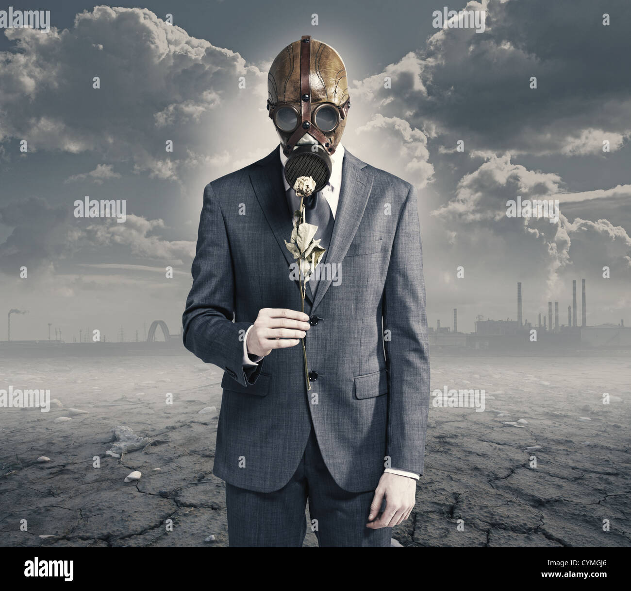 Businessman with rose séchées concept : pollution de l'environnement Banque D'Images