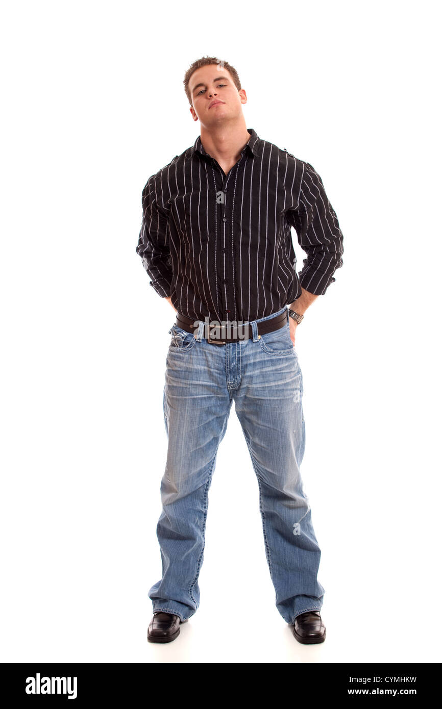 Casual young man in dress shirt et jeans. Banque D'Images