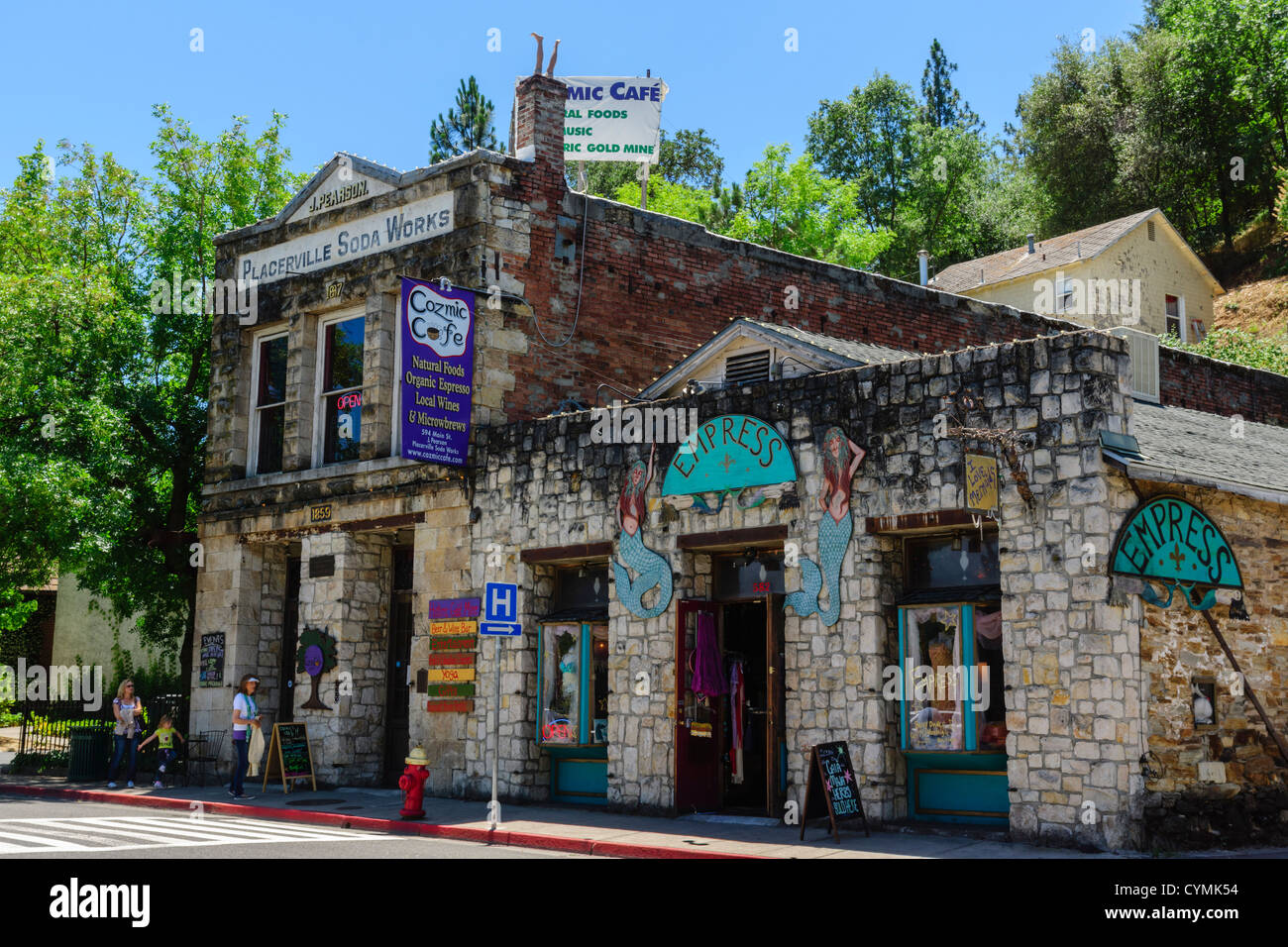 Placerville - 'Historique' d'or placérien emplacement sur South Fork American River. Œuvres de soude cafe. Banque D'Images