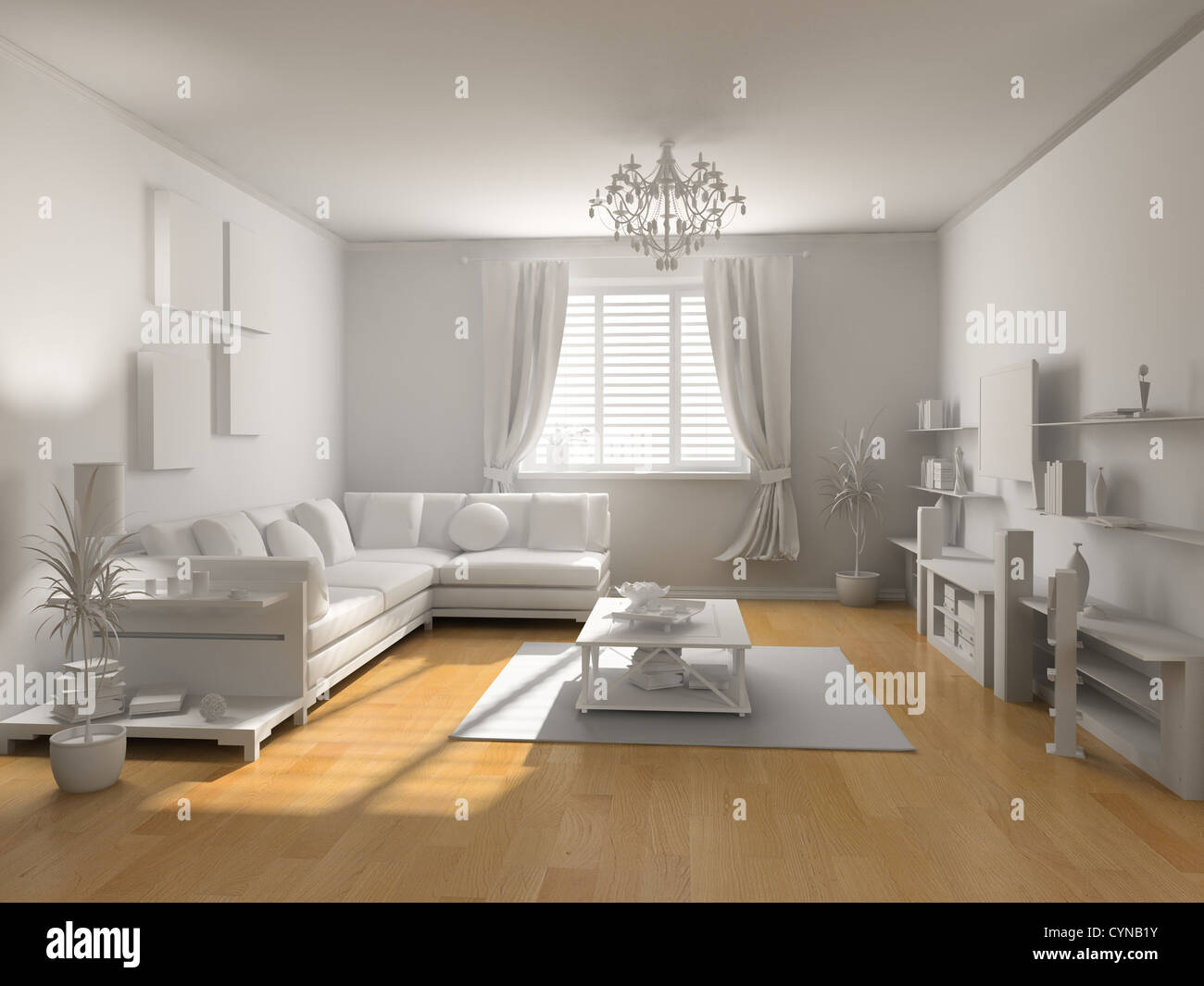 L'intérieur blanc classique avec de belles (3D) Banque D'Images