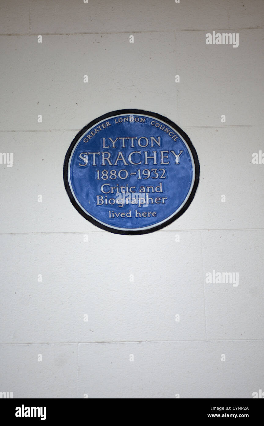English Heritage blue plaque à Londres. Lytton Strachey Banque D'Images