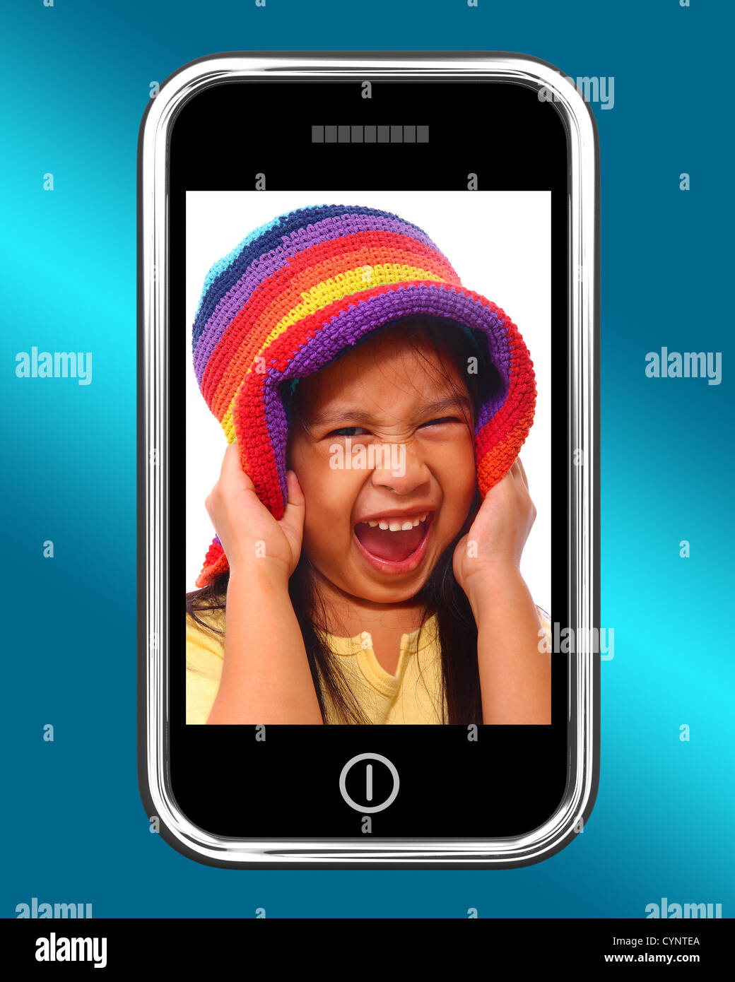 Happy Laughing Young Girl Photo sur smartphone Banque D'Images