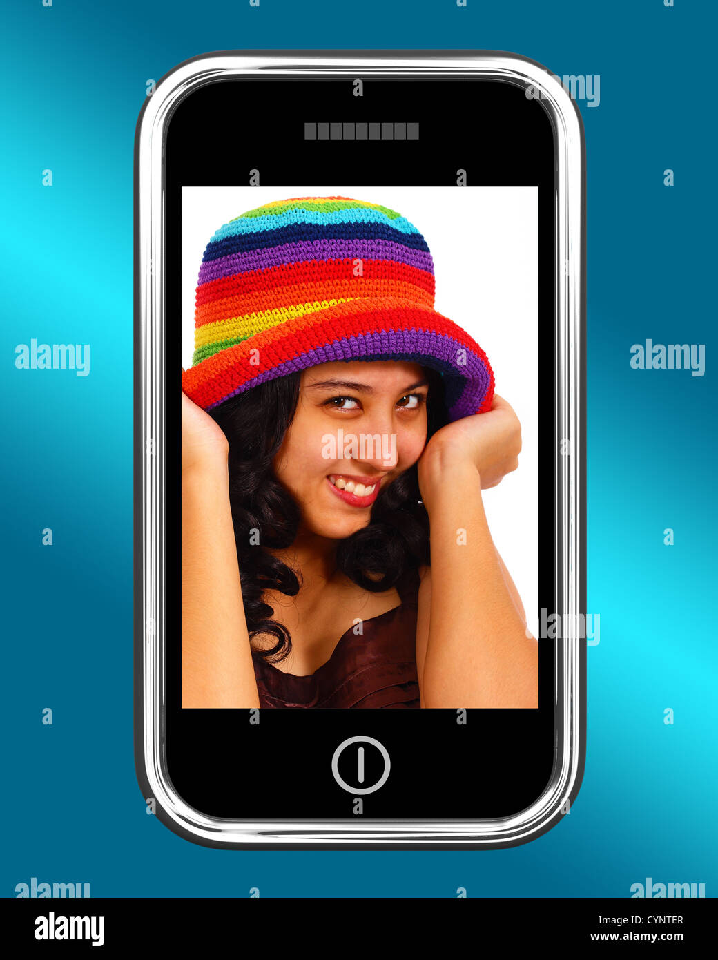 Happy Smiling teen girl Photo sur téléphone mobile Banque D'Images