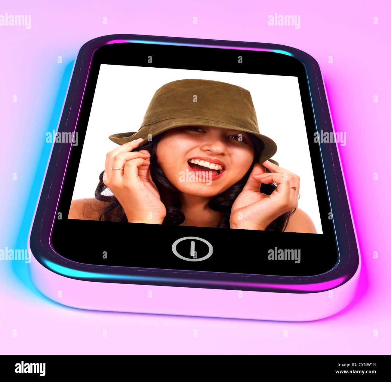 Happy Smiling Teenage Girl Photo sur téléphone mobile Banque D'Images
