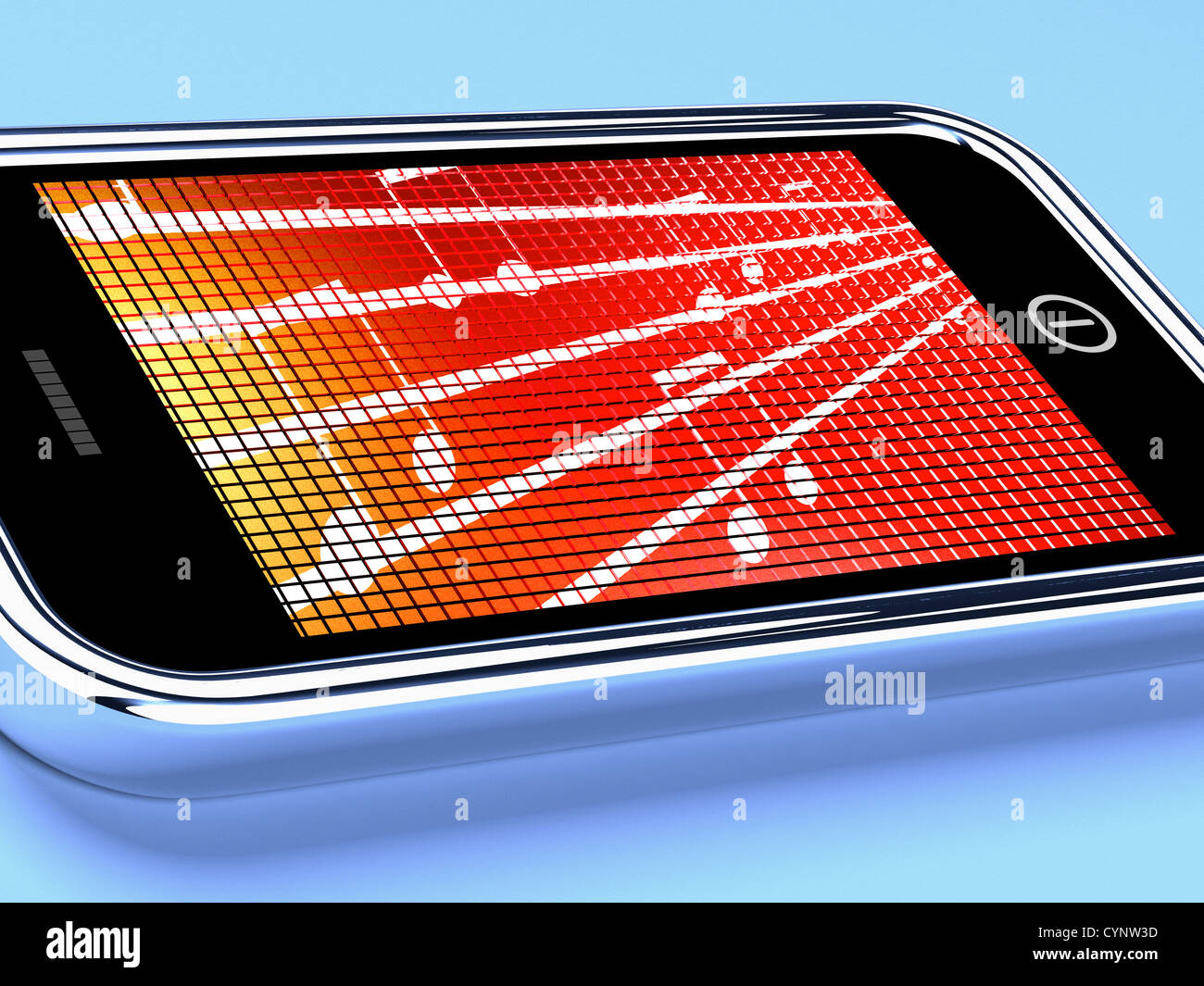 Symboles de musique sur un téléphone mobile écran montre la radio en ligne Banque D'Images