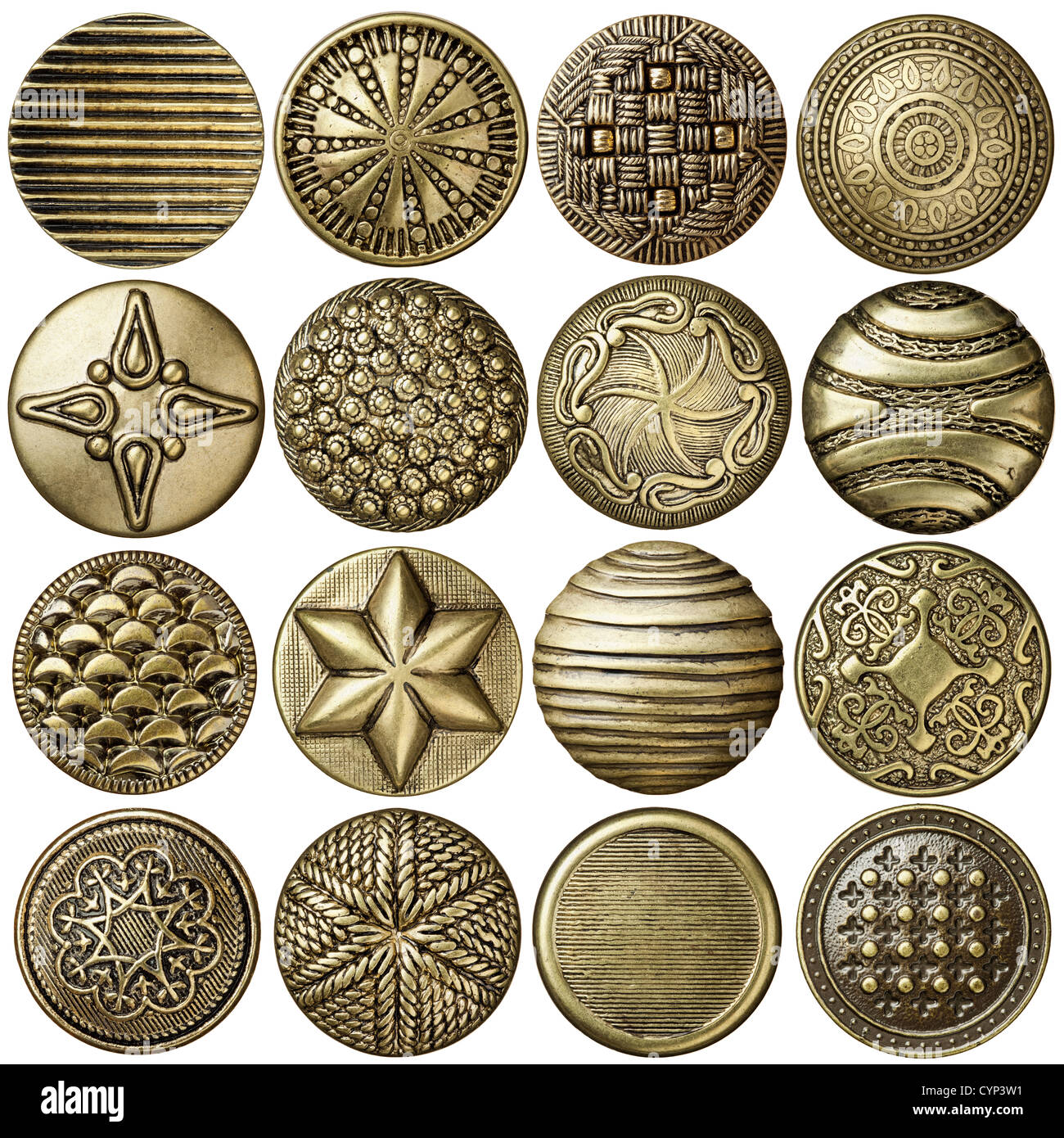 Couture collection boutons Bronze, isolé Banque D'Images
