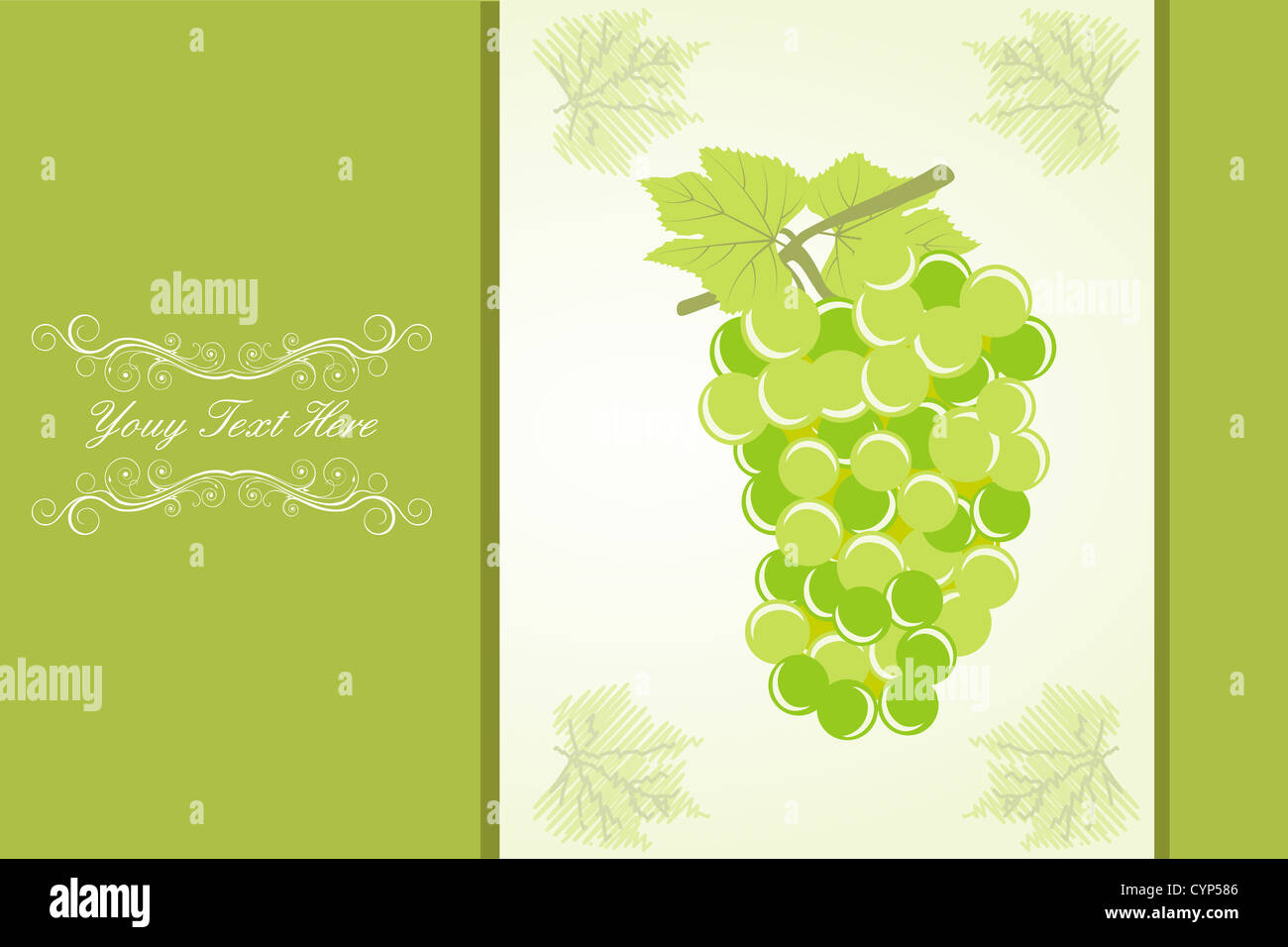 Illustration de la carte santé avec des raisins sur fond blanc Banque D'Images