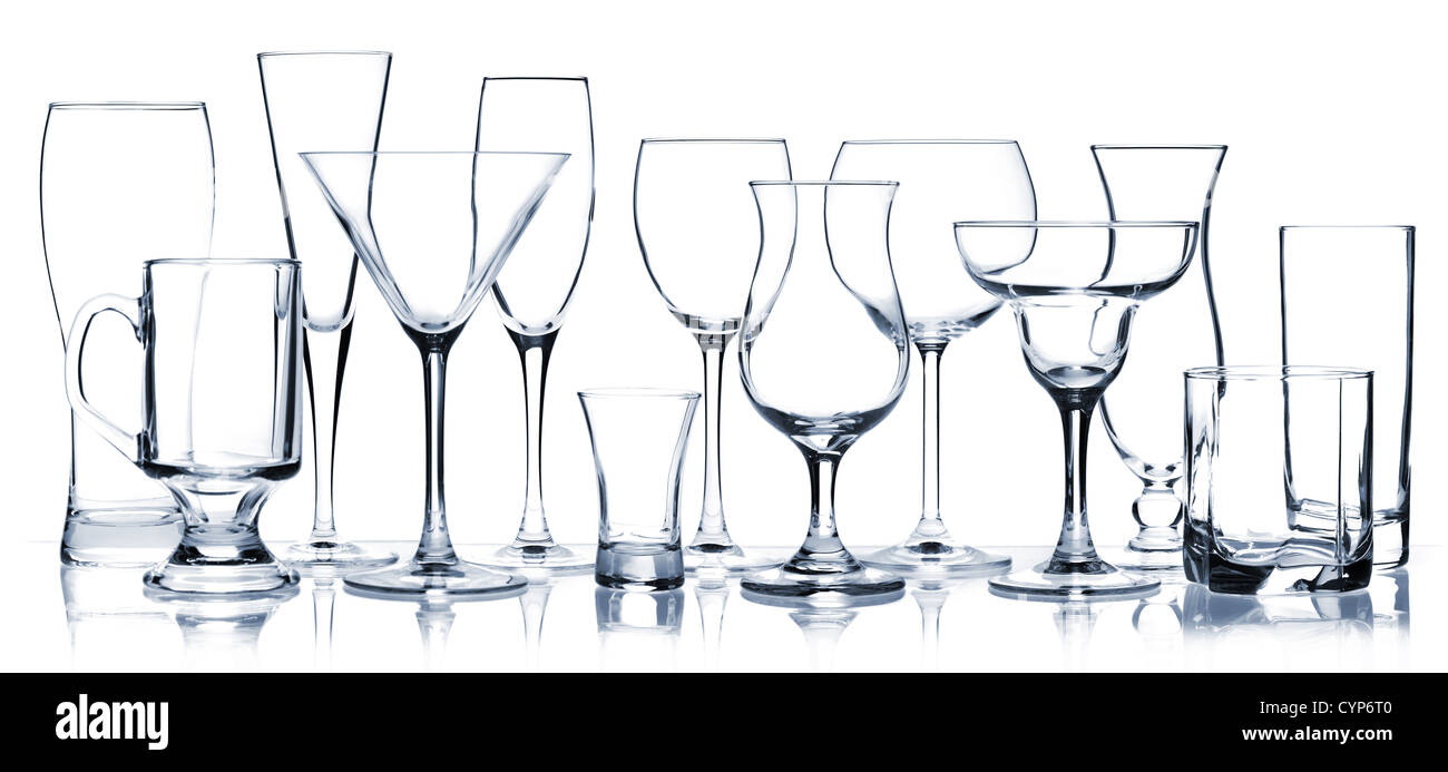- Série verre tous les Verres à Cocktail isolated on white Banque D'Images