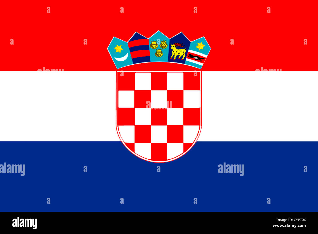 Drapeau national de la République de Croatie avec le blason. Banque D'Images
