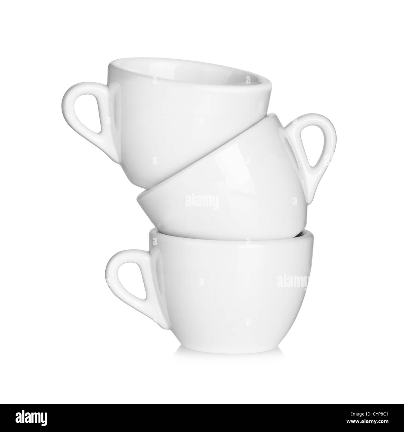 Collection Café - trois tasses blanches. Isolé sur fond blanc. Banque D'Images Collection Café - trois tasses blanches. Isolé sur fond blanc. Banque D'Images